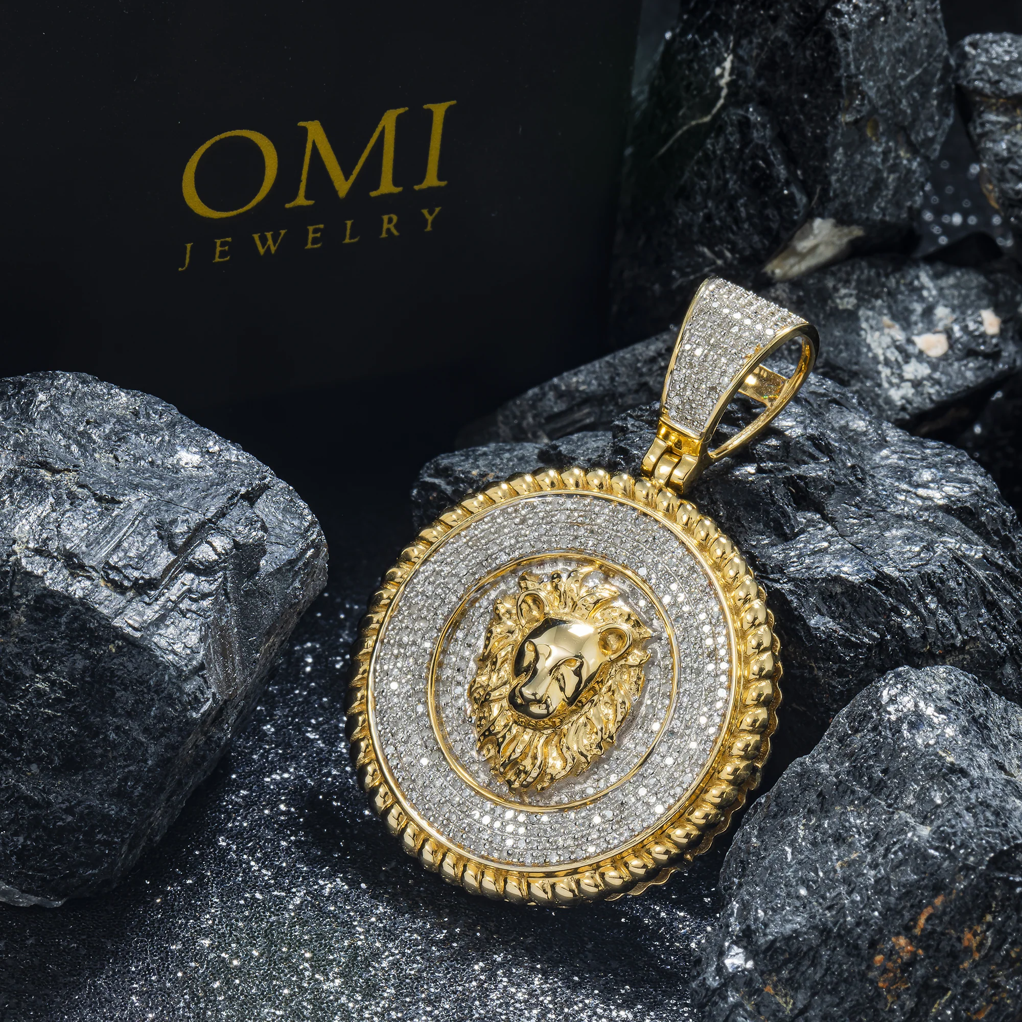 10K GOLD DIAMOND LION HEAD MEDALLION COIN PENDANT 0.80 CT - Image 2