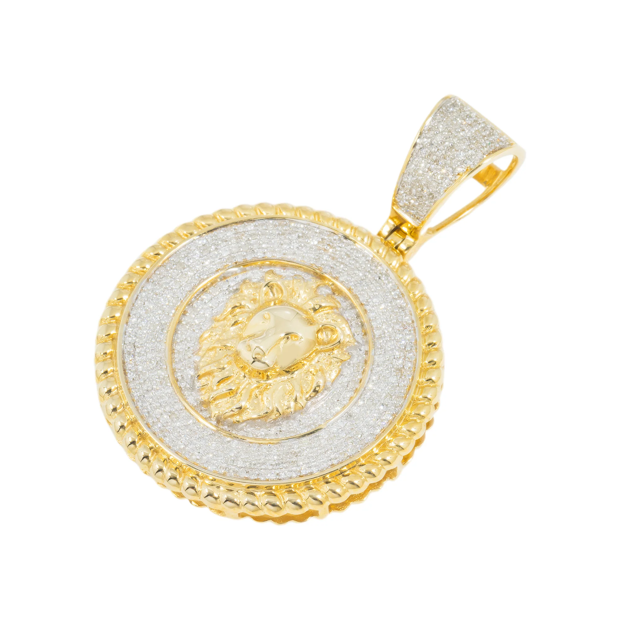 10K GOLD DIAMOND LION HEAD MEDALLION COIN PENDANT 0.80 CT - Image 3