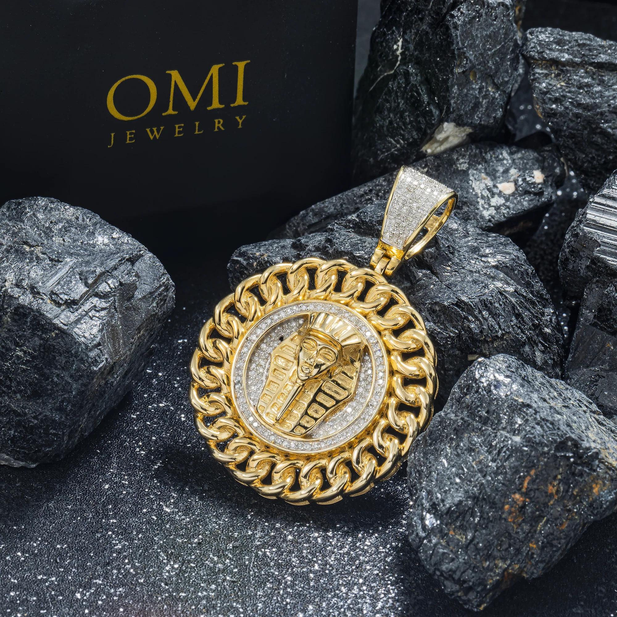 10K GOLD DIAMOND PHAROAH MEDALLION PENDANT 0.50 CT - Image 2