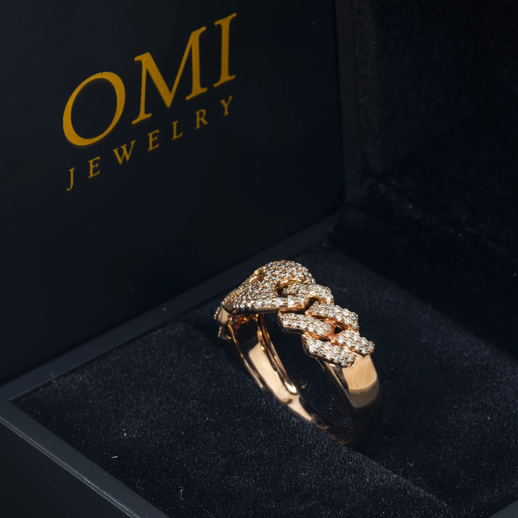 10K GOLD DIAMOND SQUARE LINK MIAMI CUBAN AND DESIGNER LINK RING 0.60 CT - Image 2