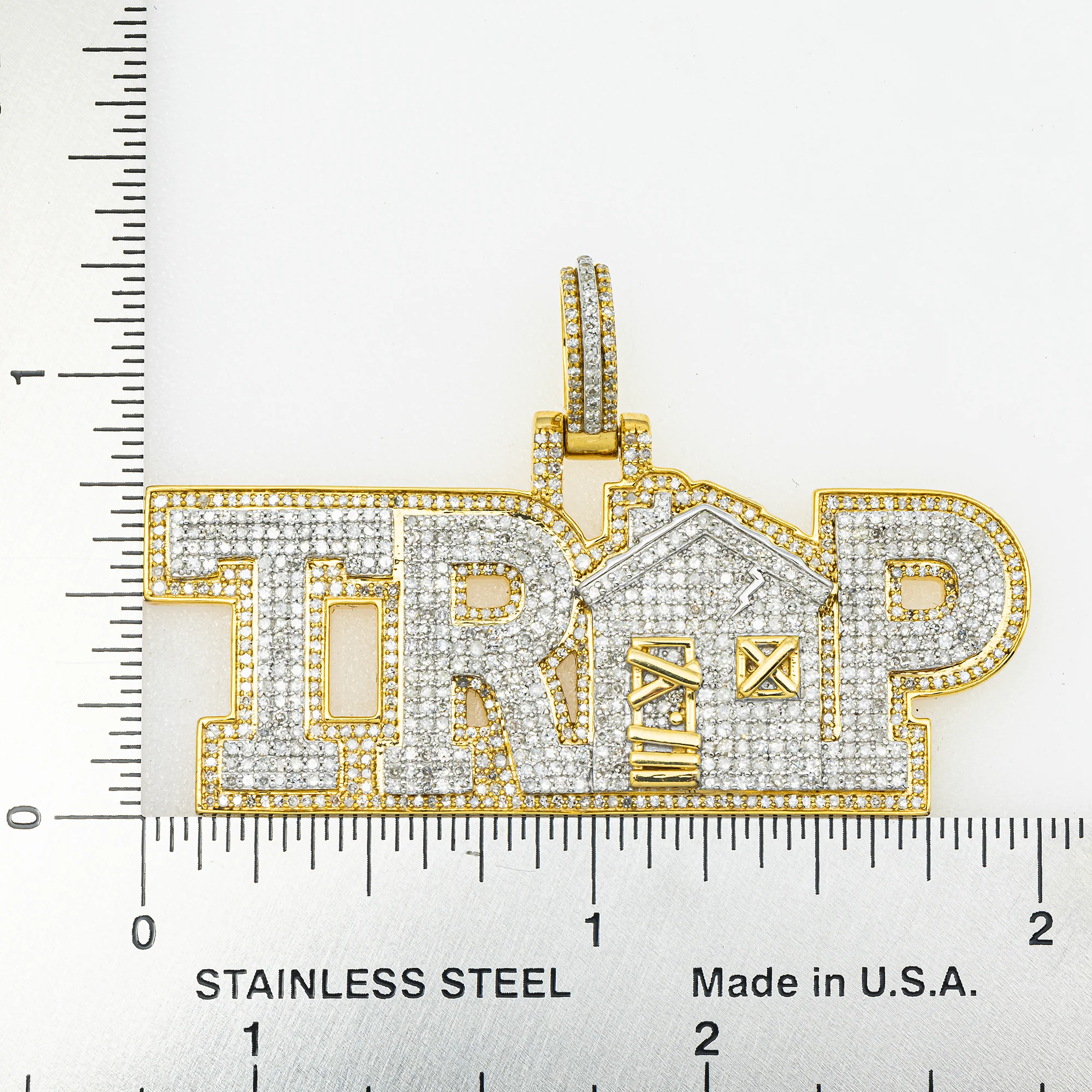 10K GOLD DIAMOND TRAP HOUSE WORD PENDANT 2.09 CT - Image 4