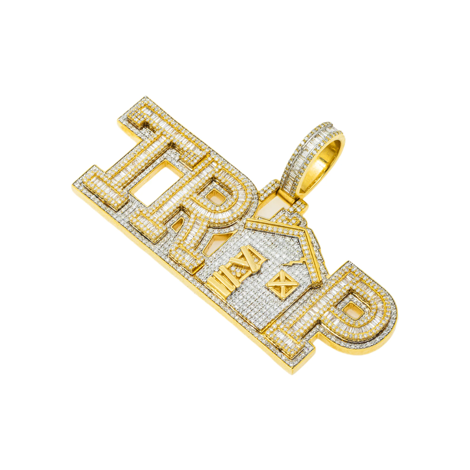 10K GOLD DIAMOND TRAP HOUSE WORD PENDANT 4.05 CT - Image 3