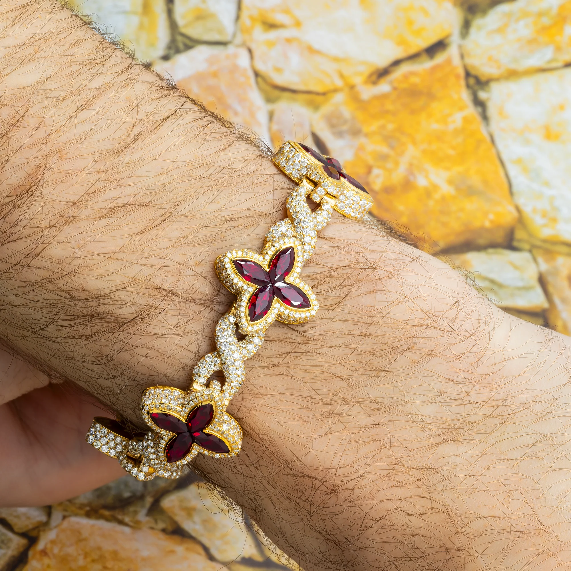 10K GOLD DIAMONDS & GEMSTONE FLOWER INFINITY CHAIN BRACELET 14.99 CT - Image 2