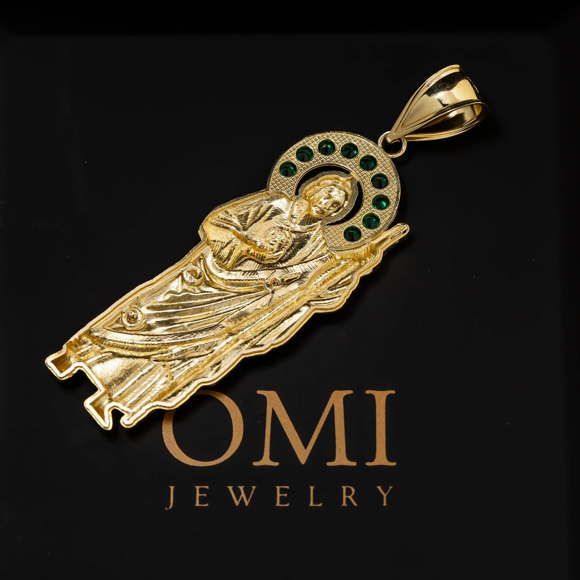 10K GOLD GREEN GEMSTONE ST. JUDE PENDANT 9.0G - Image 3