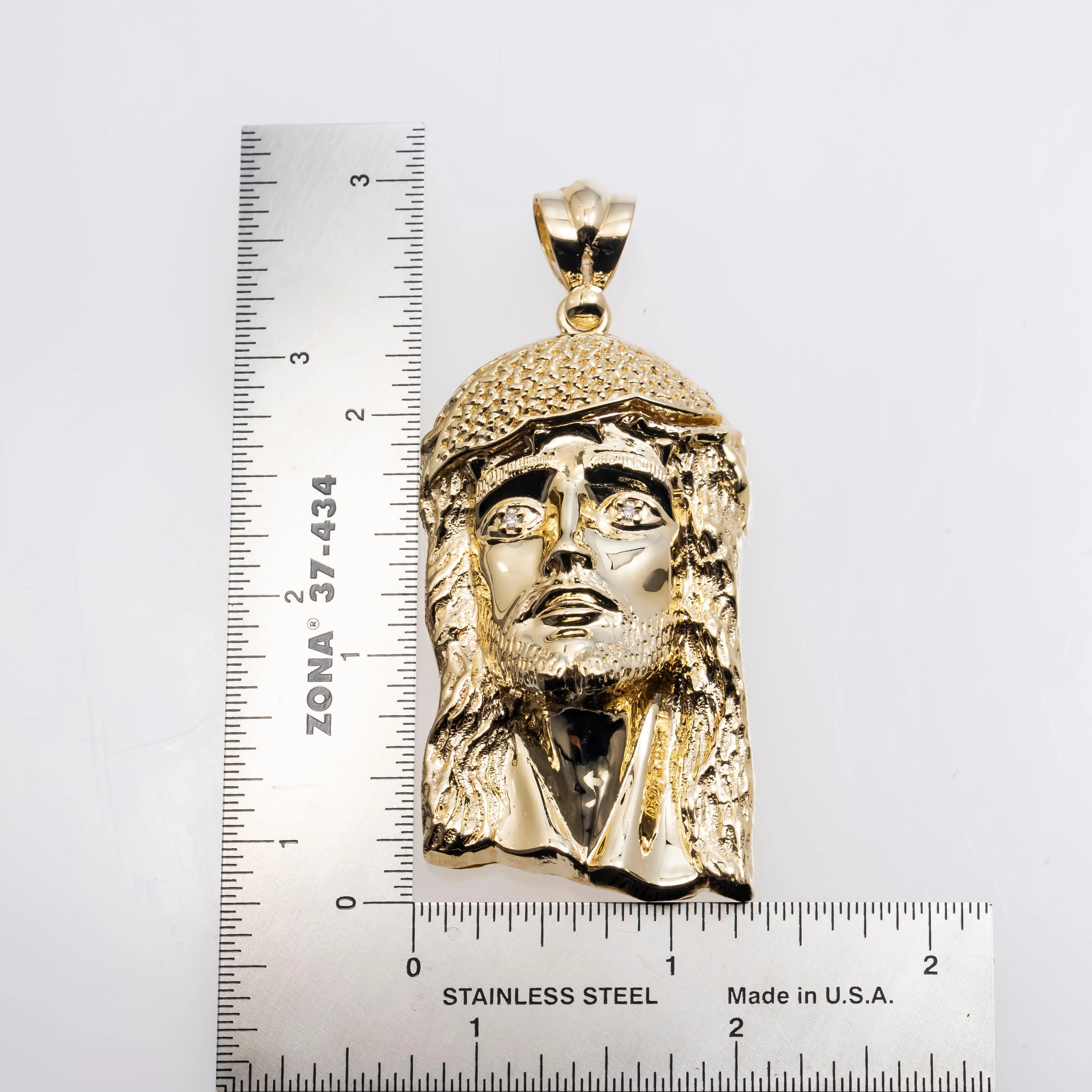 10K GOLD JESUS HEAD DIAMOND EYES PENDANT 29.4G - Image 3