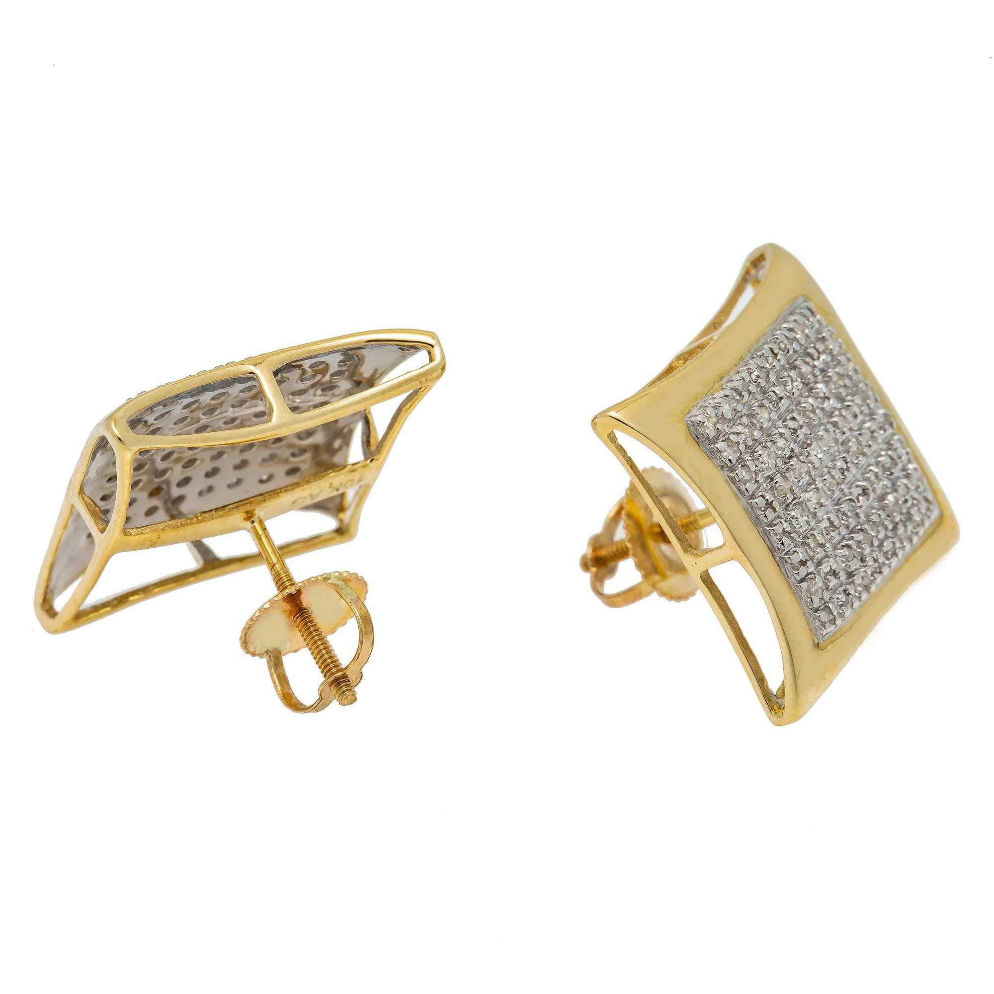 10K GOLD DIAMOND KITE DOME EARRINGS 0.40 CT - Image 2