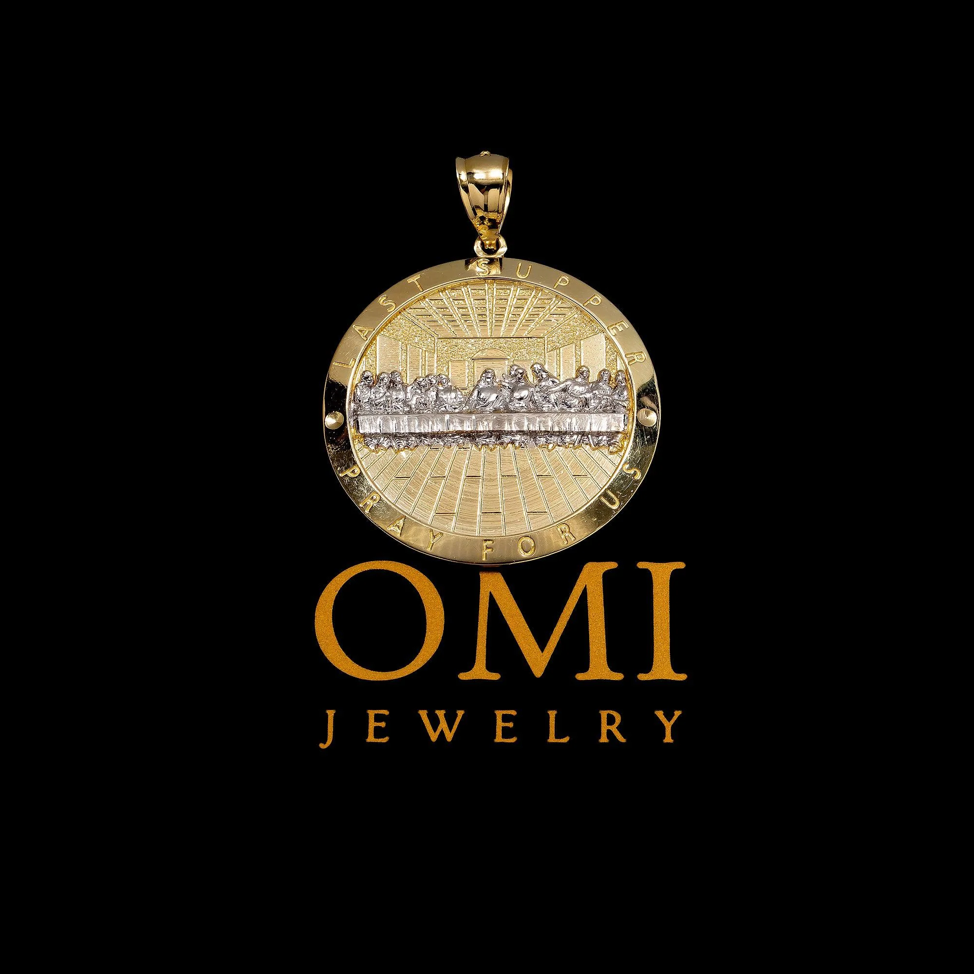 10K GOLD LAST SUPPER PRAY FOR US PENDANT 2" - Image 2