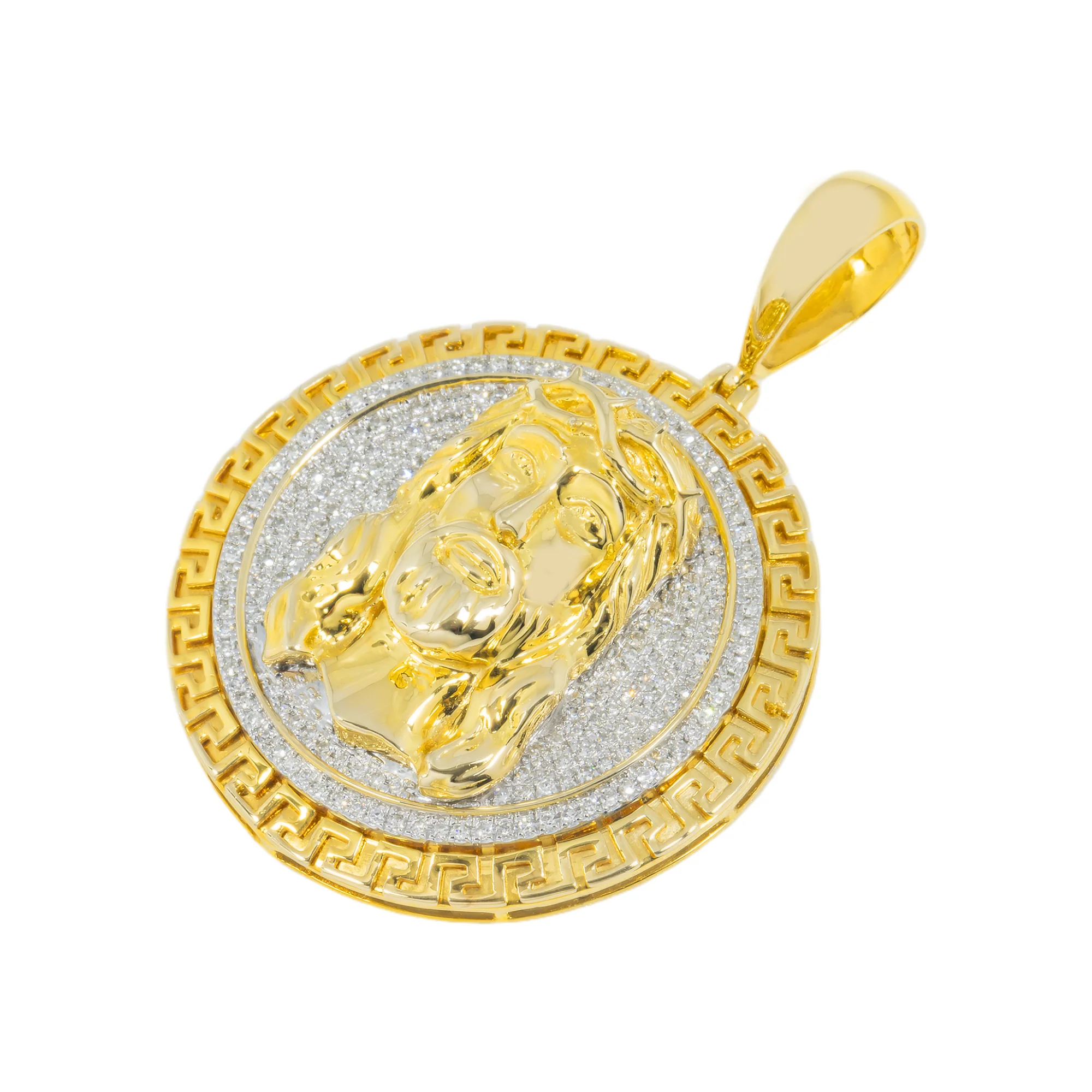 14K GOLD MICROPAVE DIAMOND JESUS HEAD MEDALLION PENDANT 0.45 CT - Image 3