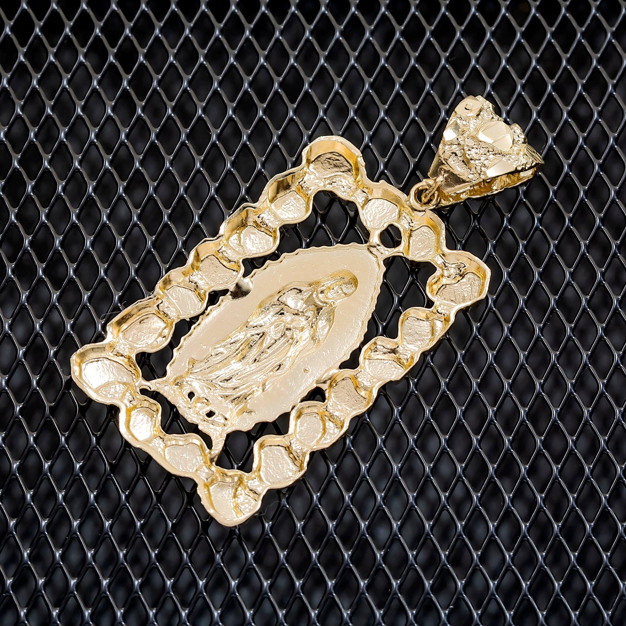 10K GOLD NUGGET TWO TONE MOTHER MARY PENDANT 12.9G - Image 3