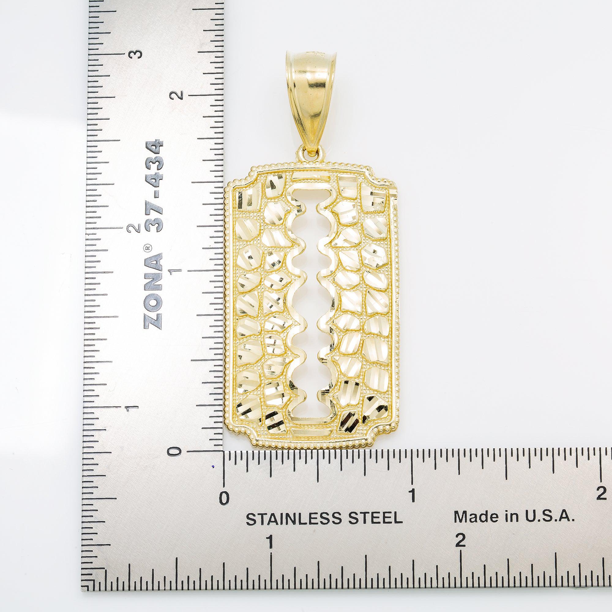 10K GOLD RECTANGLE CUT OUT PENDANT 2.25" - Image 3