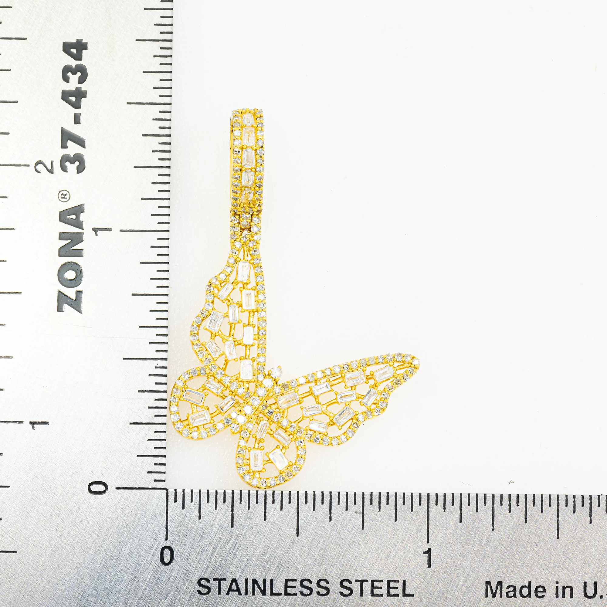 10K GOLD ROUND AND BAGUETTE DIAMOND BUTTERFLY PENDANT 1.06 CT - Image 4