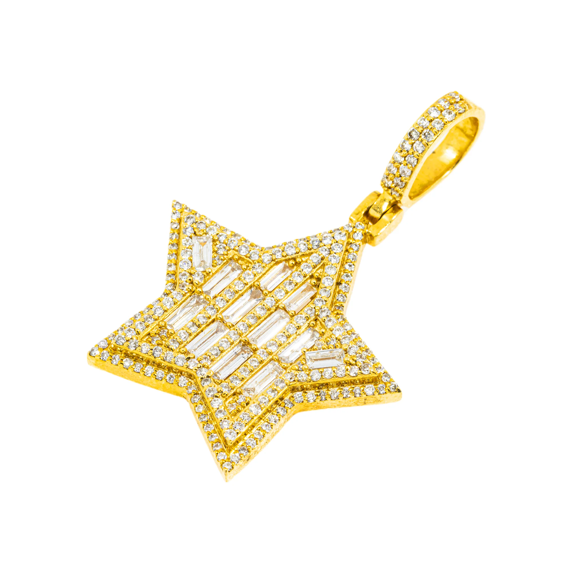 10K GOLD ROUND AND BAGUETTE DIAMOND STAR PENDANT 1.55 CT - Image 3