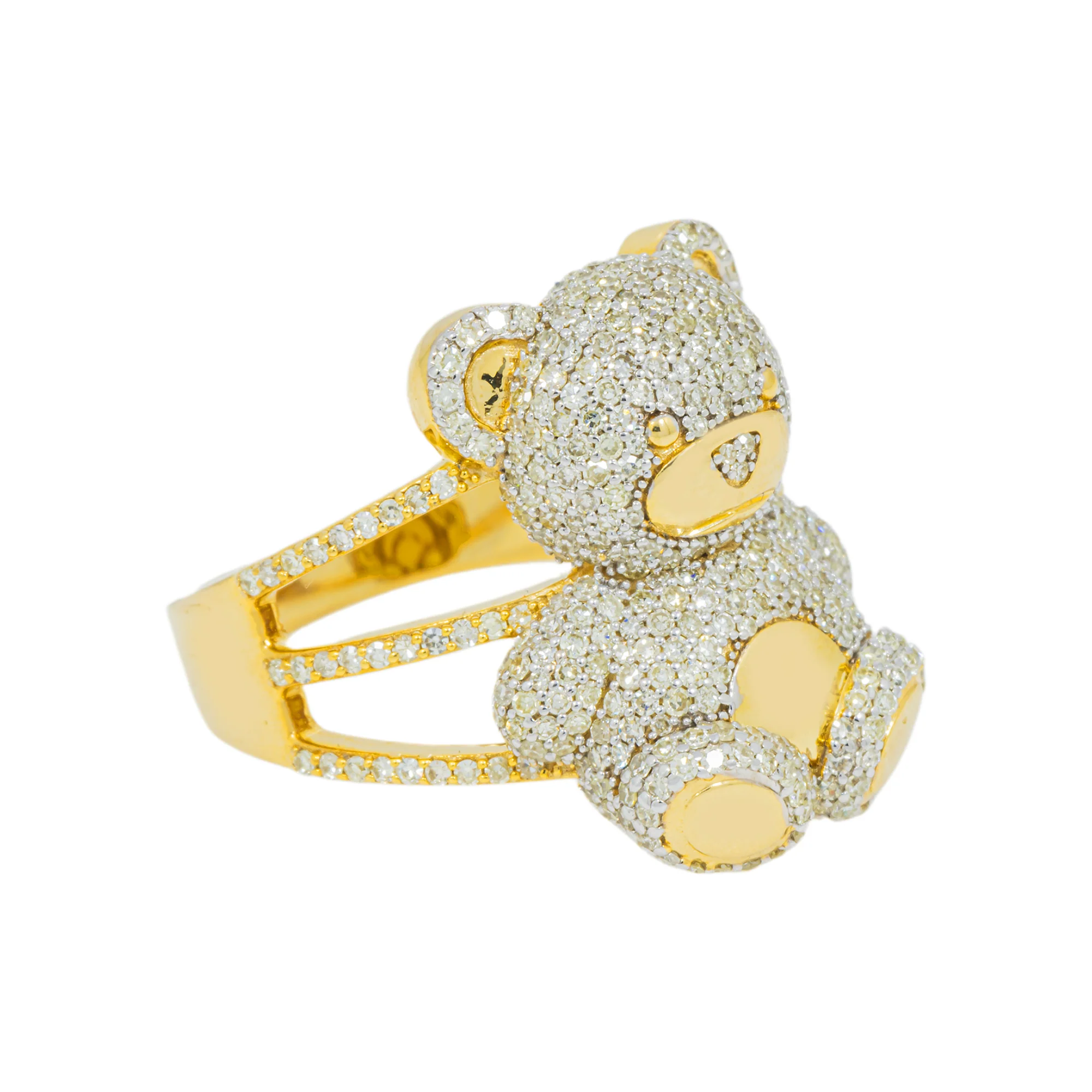 10K GOLD ROUND AND BAGUETTE DIAMOND TEDDY BEAR STATEMENT RING 1.35 CT - Image 3