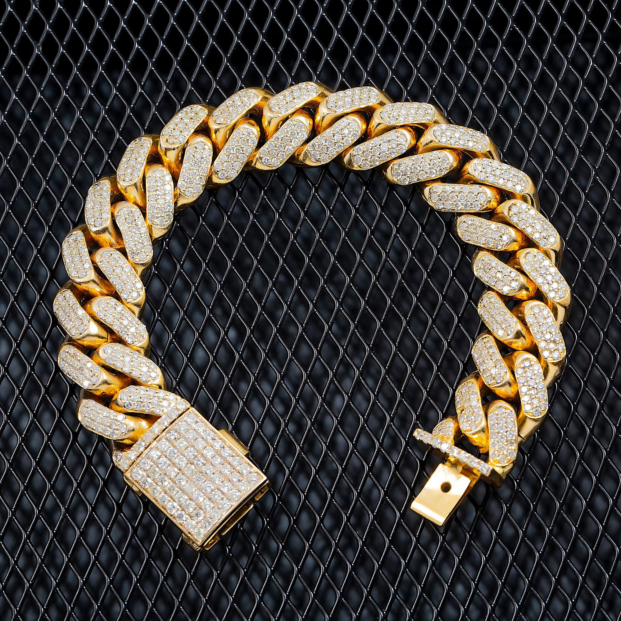 10K GOLD ROUND DIAMONDS 15MM CUBAN LINK BRACELET 5.75 CT - Image 4