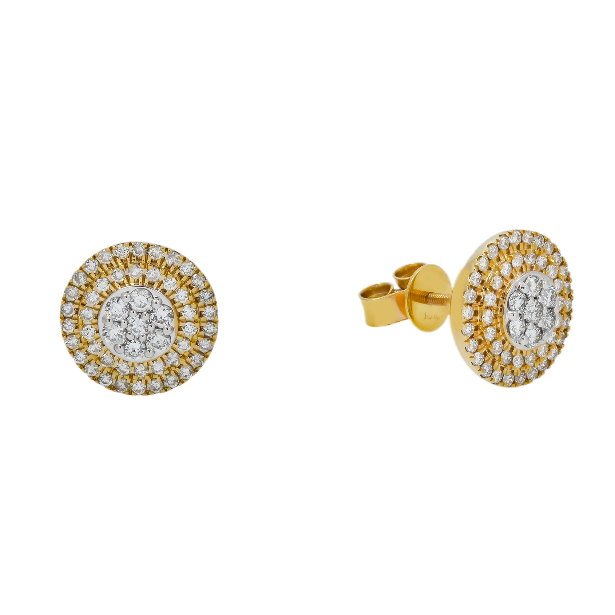 10K GOLD ROUND DIAMOND CLUSTER CIRCLE SHAPE EARRINGS 0.96 CTW - Image 6