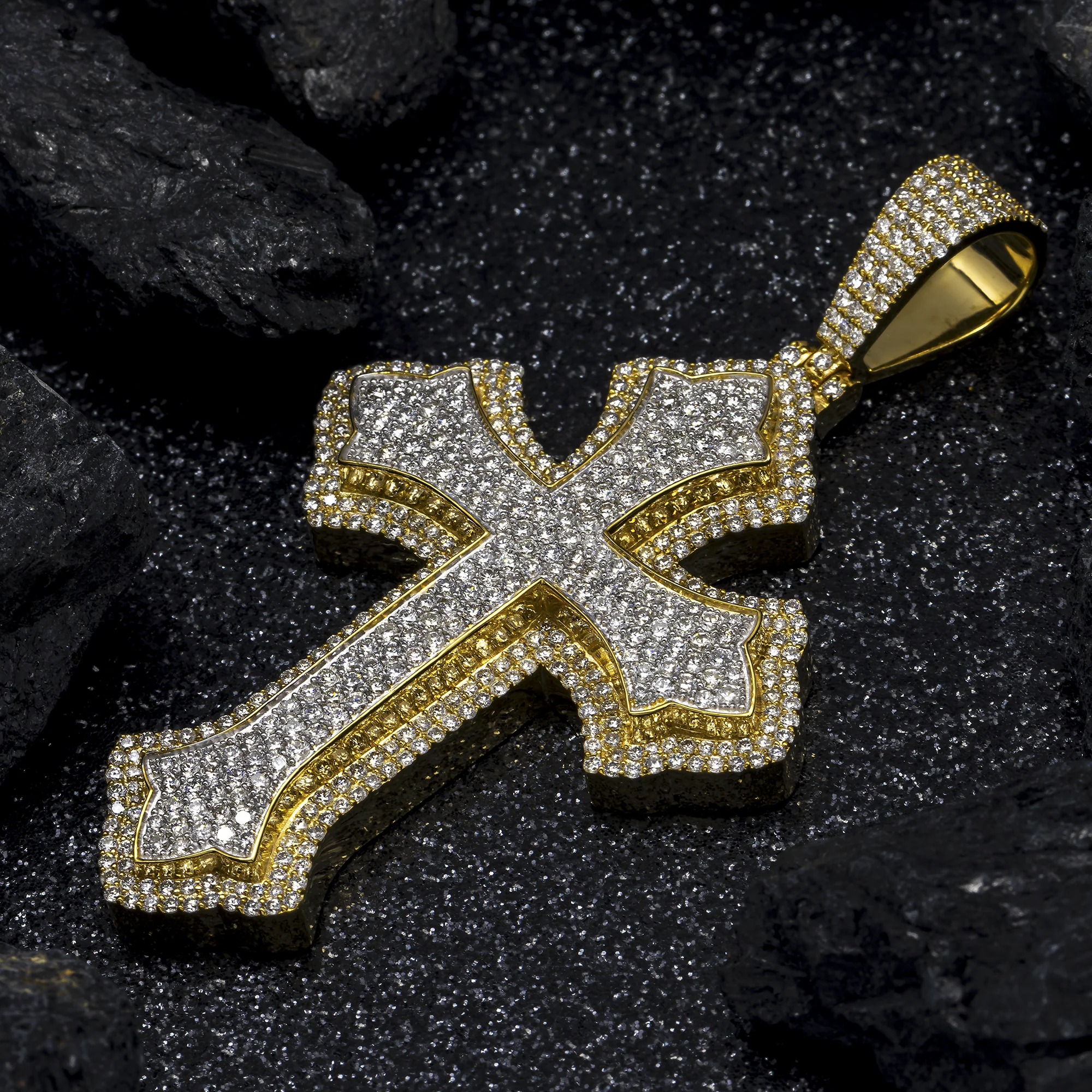 10K GOLD ROUND DIAMOND CROSS PENDANT 6.35 CT - Image 2