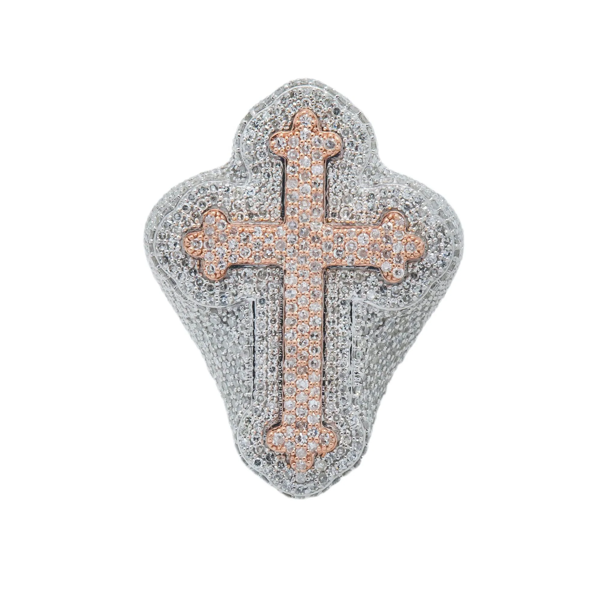 10K GOLD ROUND DIAMOND CROSS RING 2.71 CT - Image 4