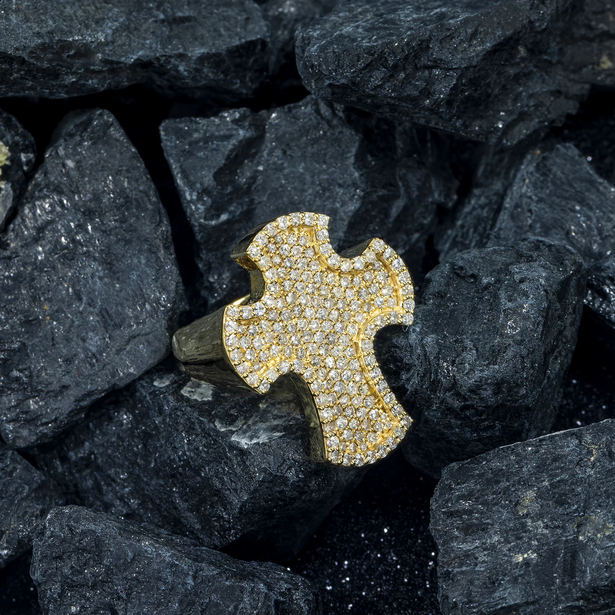 10K GOLD ROUND DIAMOND CROSS STATEMENT RING 2.25 CT - Image 3