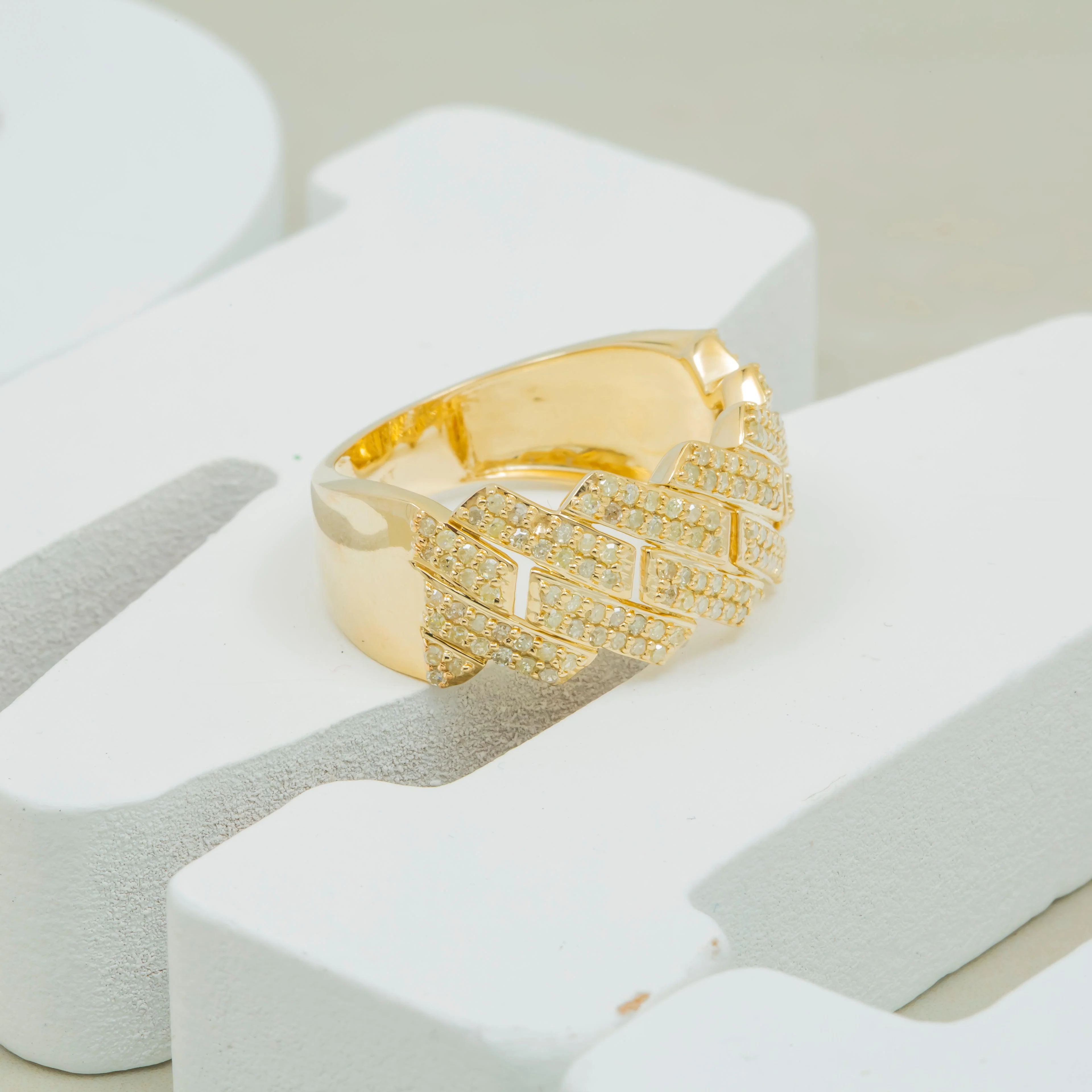 10K GOLD ROUND DIAMOND CUBAN LINK RING 1.05 CT - Image 4