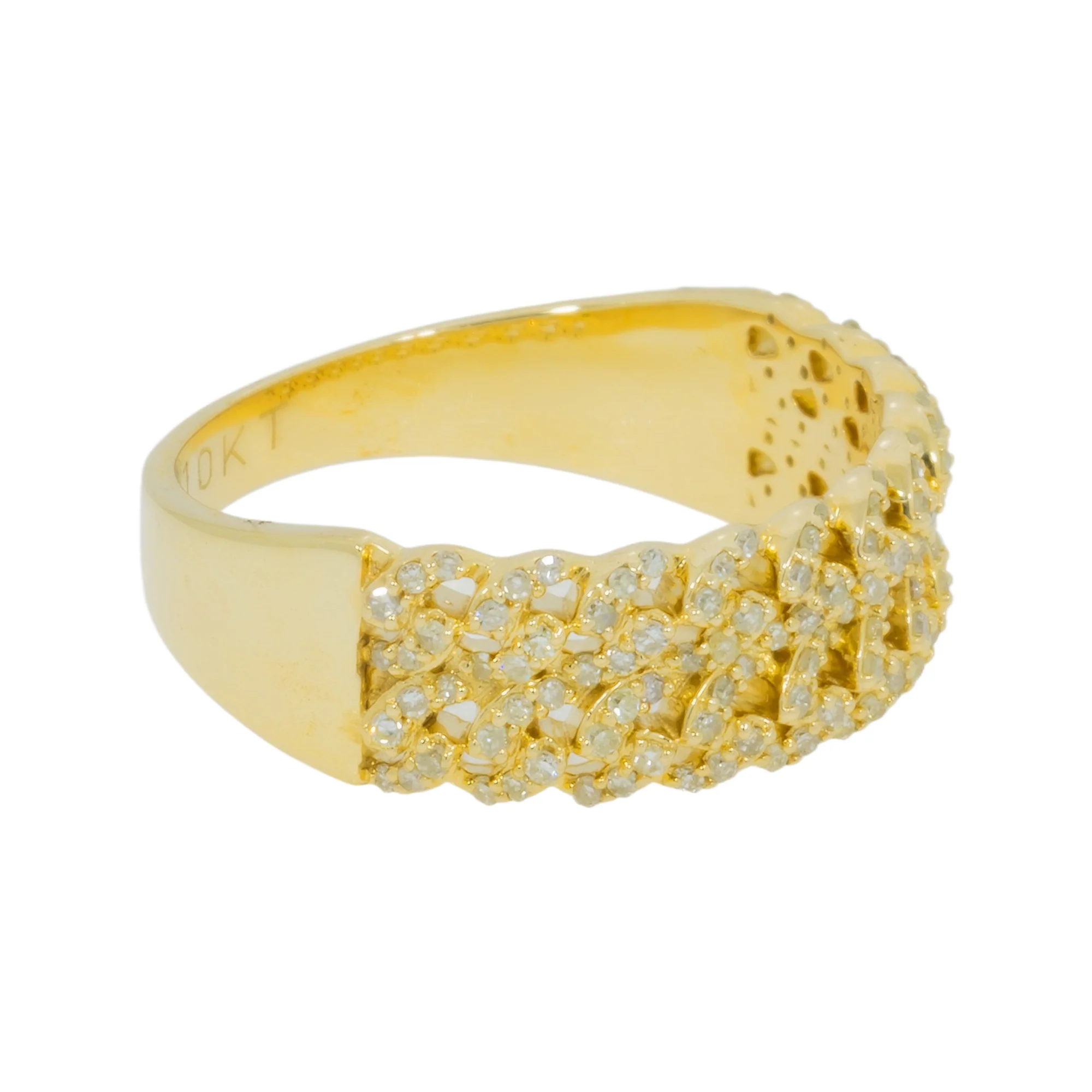 10K GOLD ROUND DIAMOND DOUBLE ROW CUBAN LINK RING 0.06 CT - Image 3