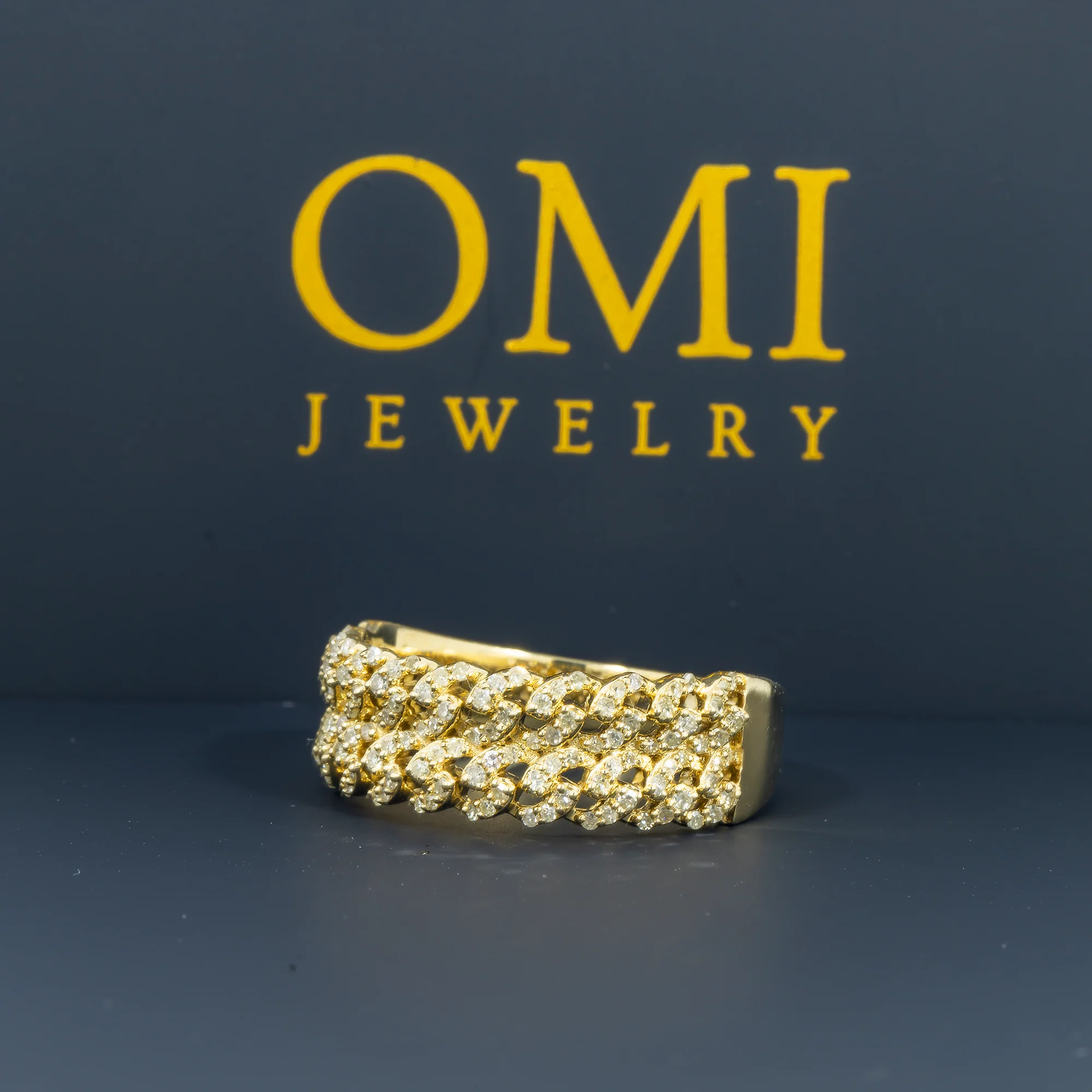 10K GOLD ROUND DIAMOND DOUBLE ROW CUBAN LINK RING 0.06 CT - Image 4