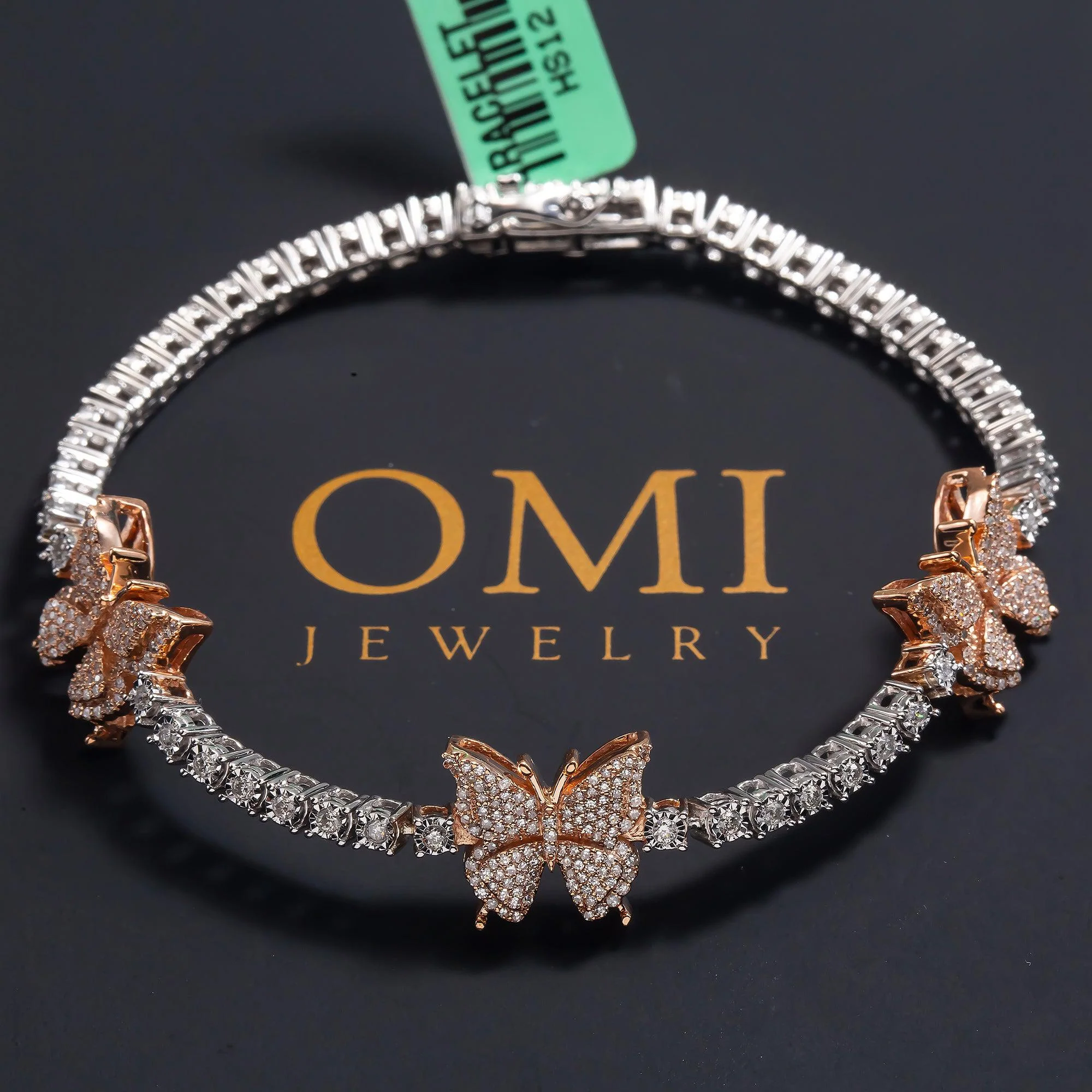 10K GOLD ROUND DIAMONDS HEART TWO TONE BUTTERFLY TENNIS BRACELET 1.50 CT - Image 4