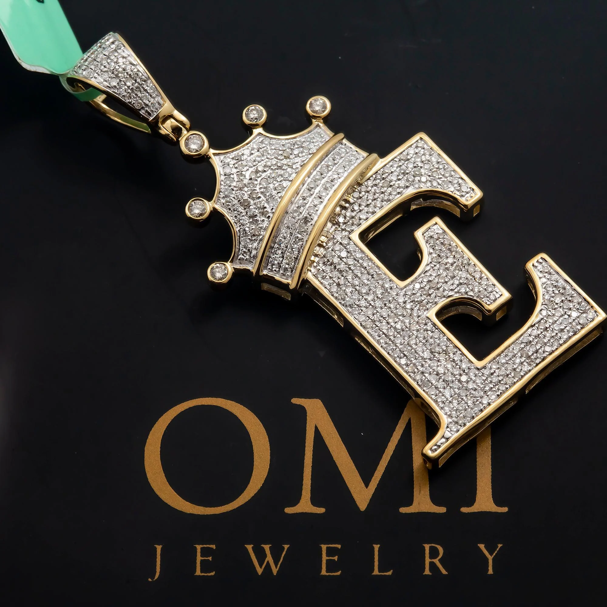 10K GOLD ROUND DIAMOND INITIAL E WITH CROWN PENDANT 1.00 CT - Image 2