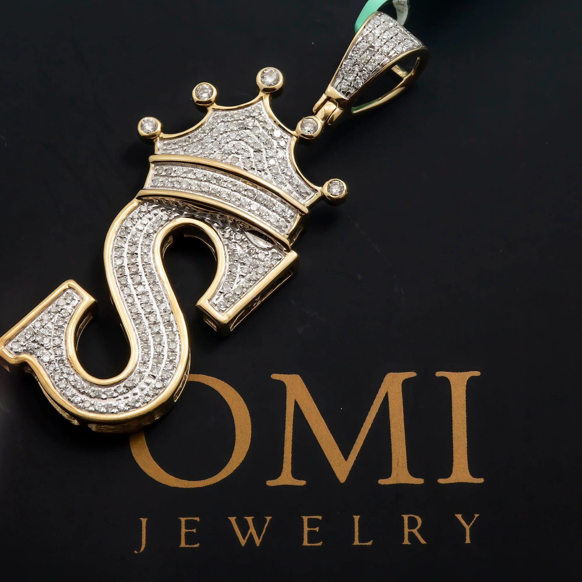 10K GOLD ROUND DIAMOND INITIAL S WITH CROWN PENDANT 0.76 CT - Image 2