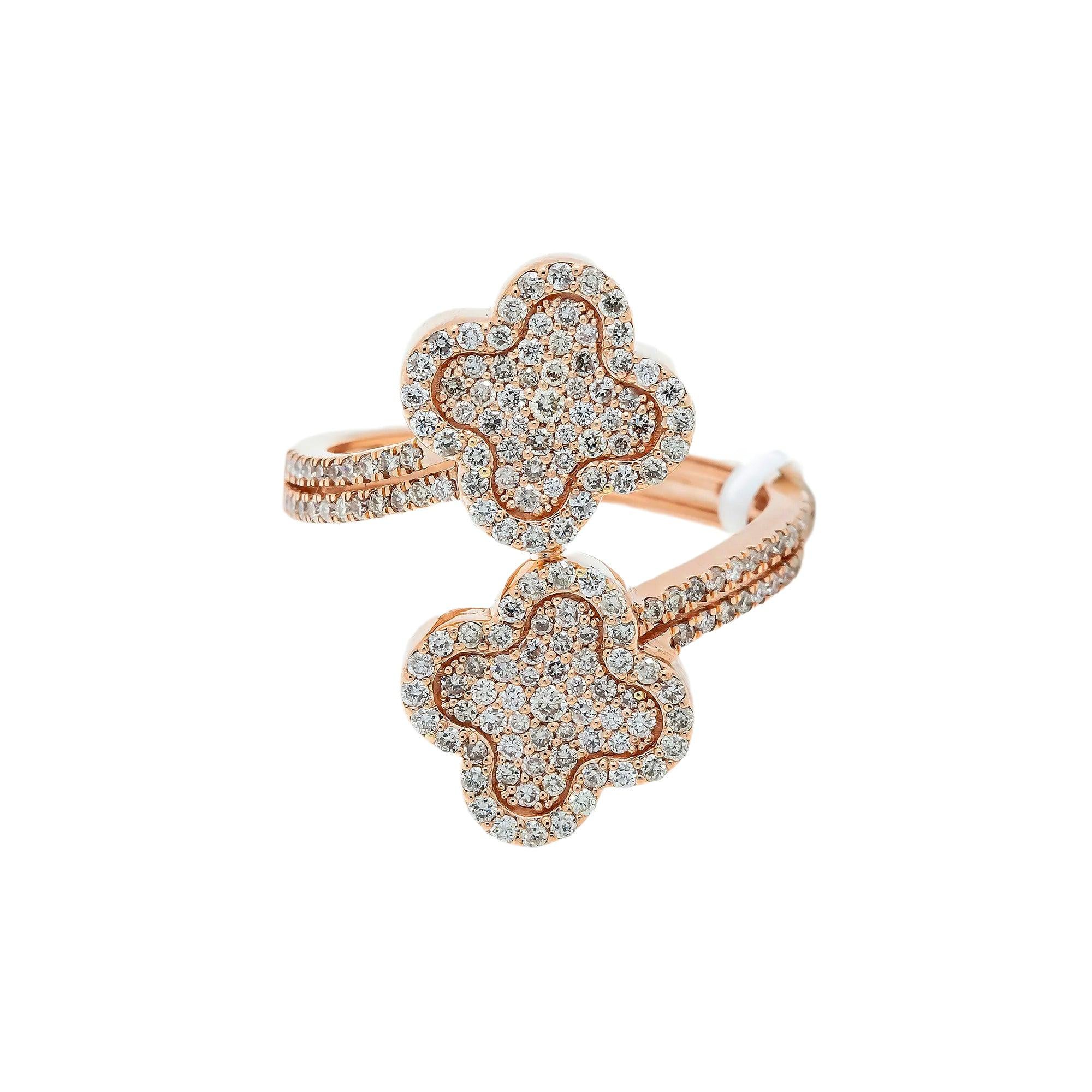 10K GOLD ROUND DIAMOND OPEN DOUBLE CLOVER RING 0.88 CT - Image 9