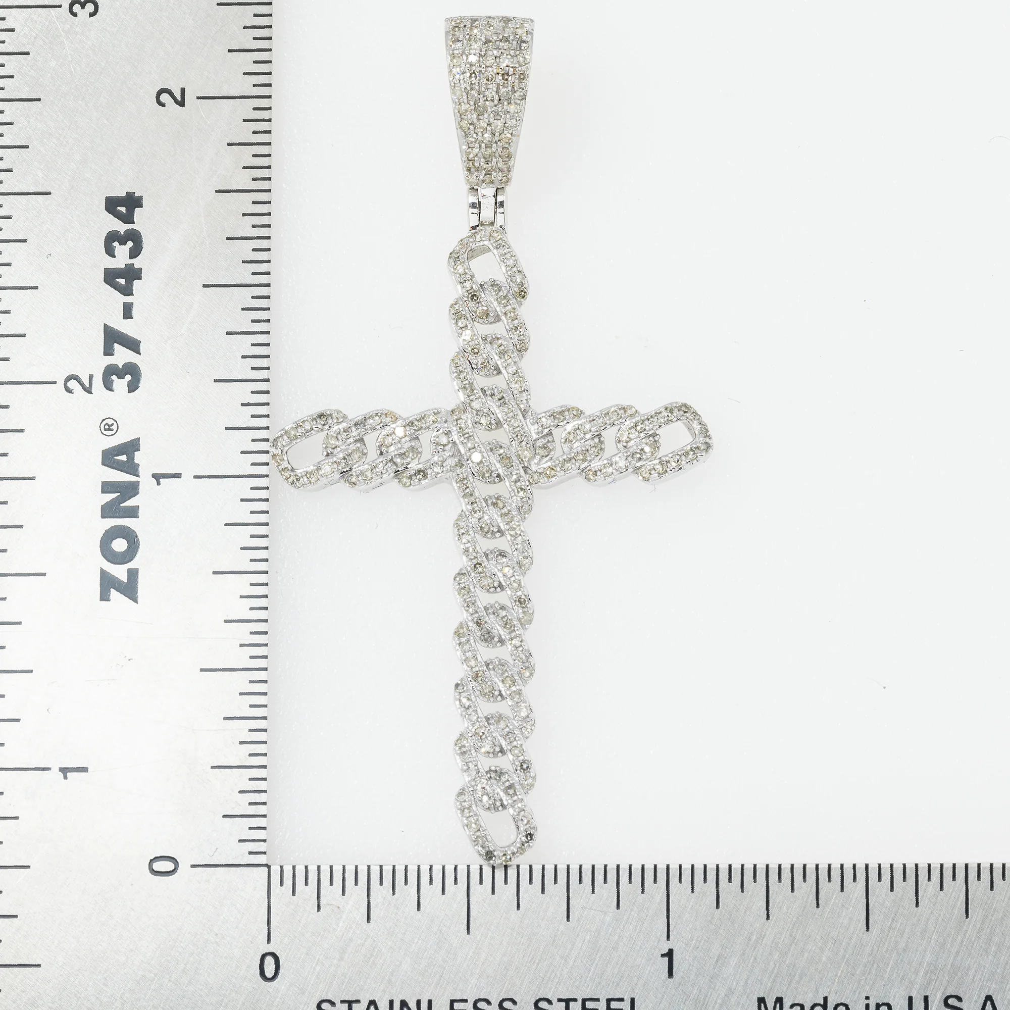 10K GOLD ROUND DIAMOND OPEN LINK CROSS PENDANT 0.70 CT - Image 4