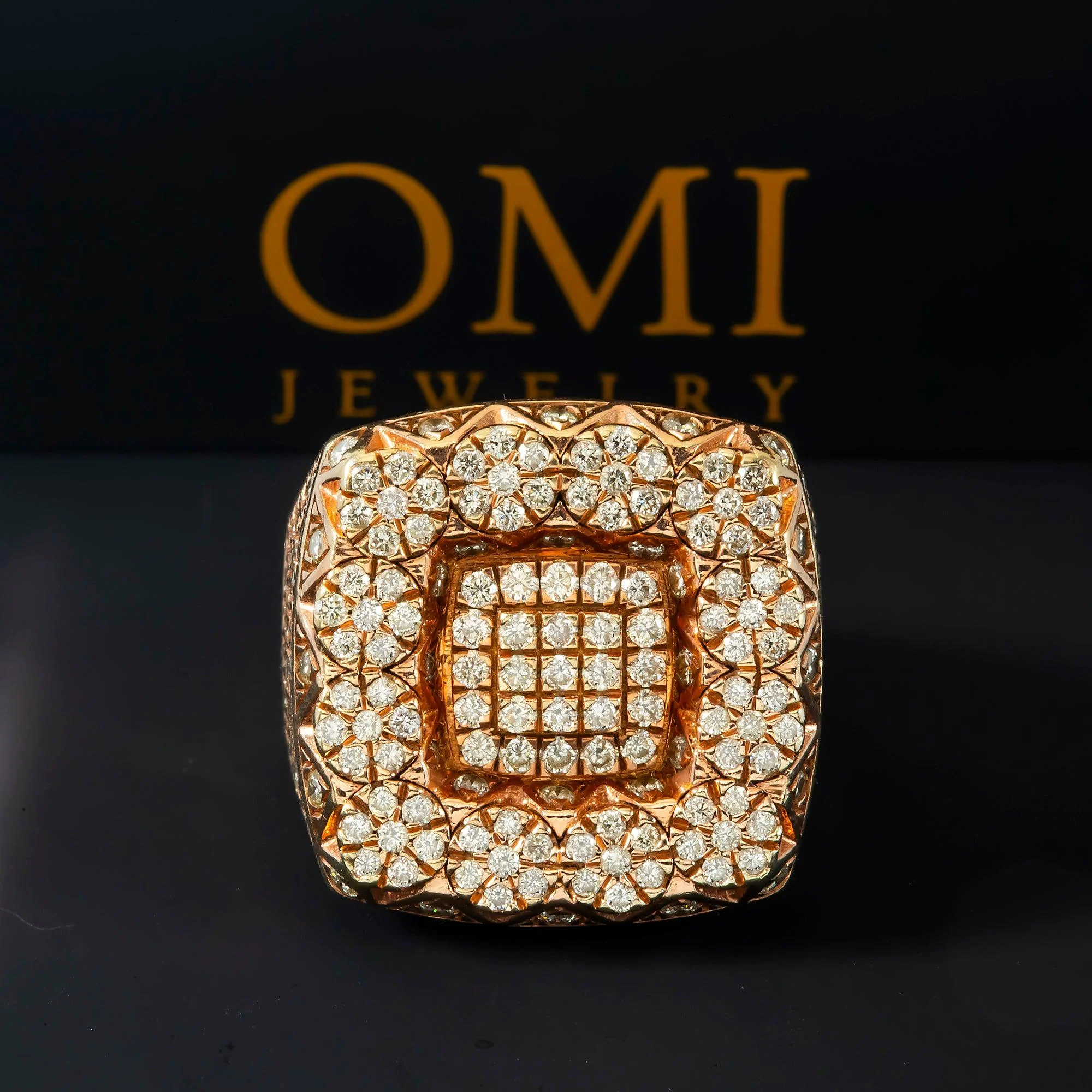 10K GOLD ROUND DIAMOND SQUARE SHAPE STATEMENT RING 4.14 CT - Image 3