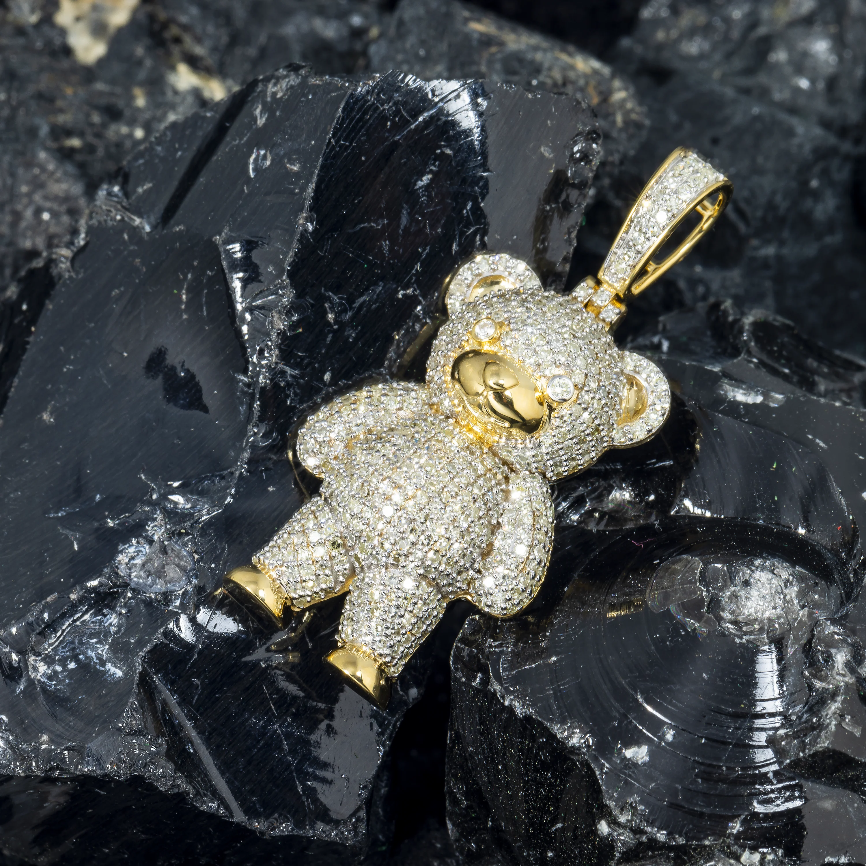 10K GOLD ROUND DIAMOND TEDDY BEAR PENDANT 1.32 CT - Image 2