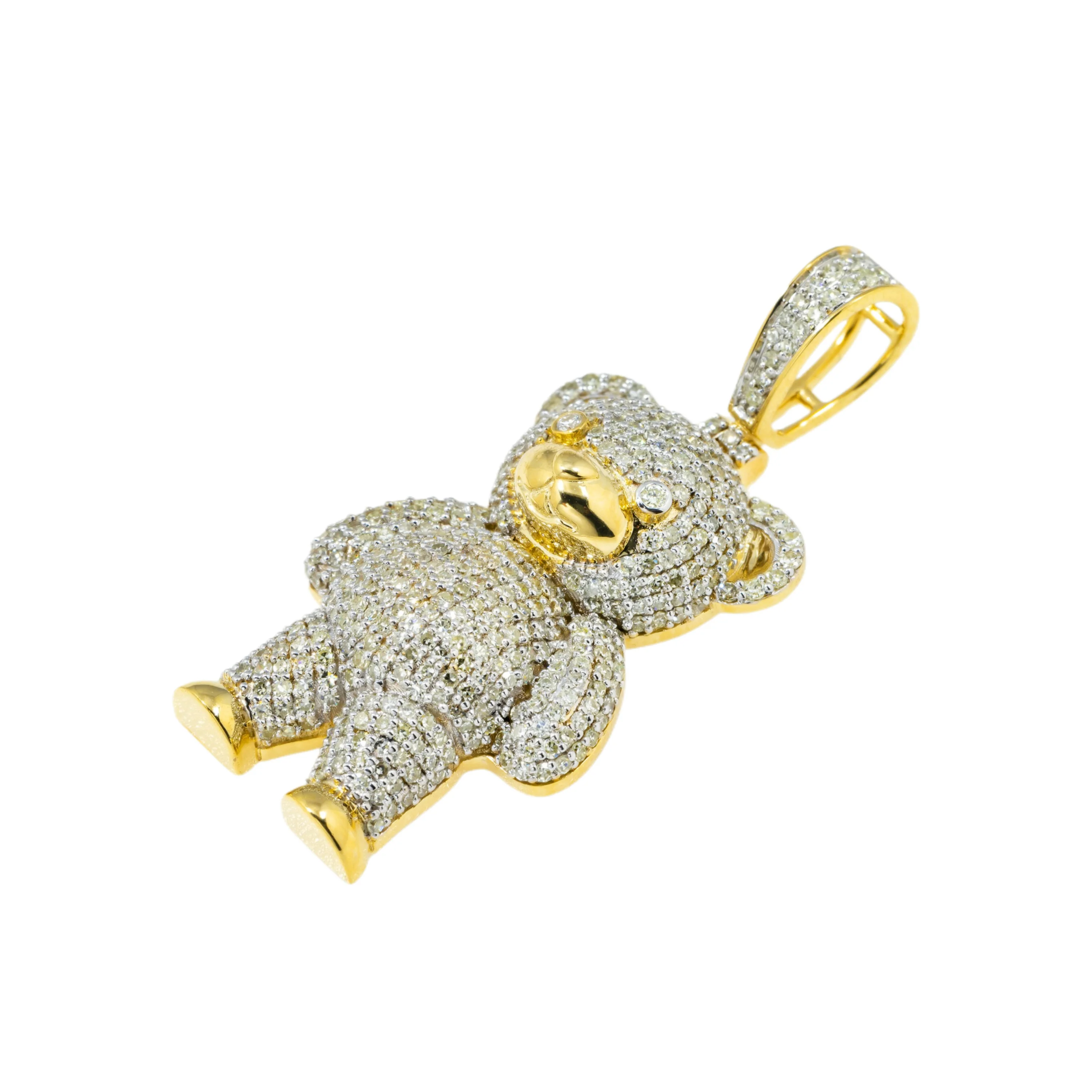 10K GOLD ROUND DIAMOND TEDDY BEAR PENDANT 1.32 CT - Image 3