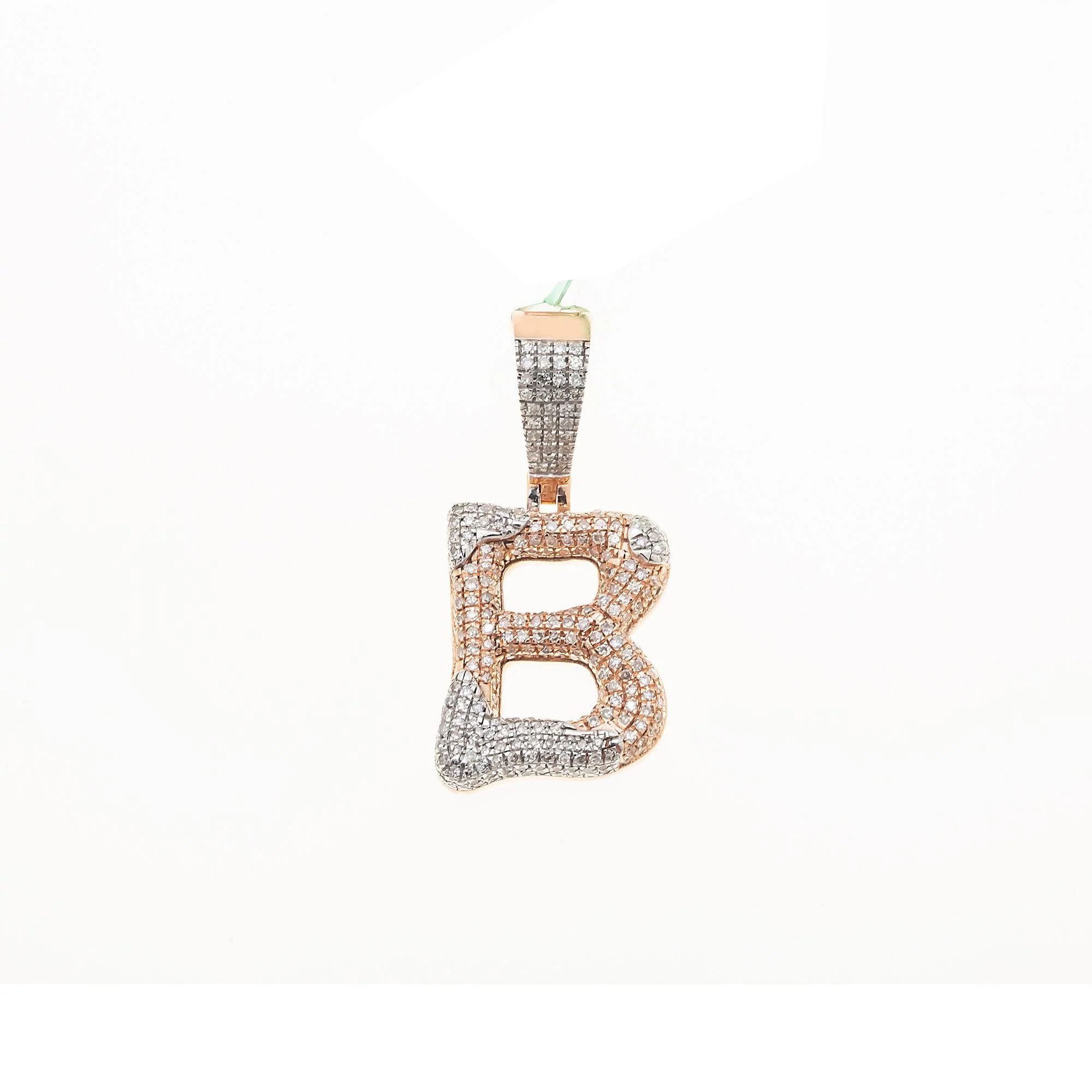 10K GOLD ROUND DIAMOND TWO TONE INITIAL B PENDANT 0.89 CT