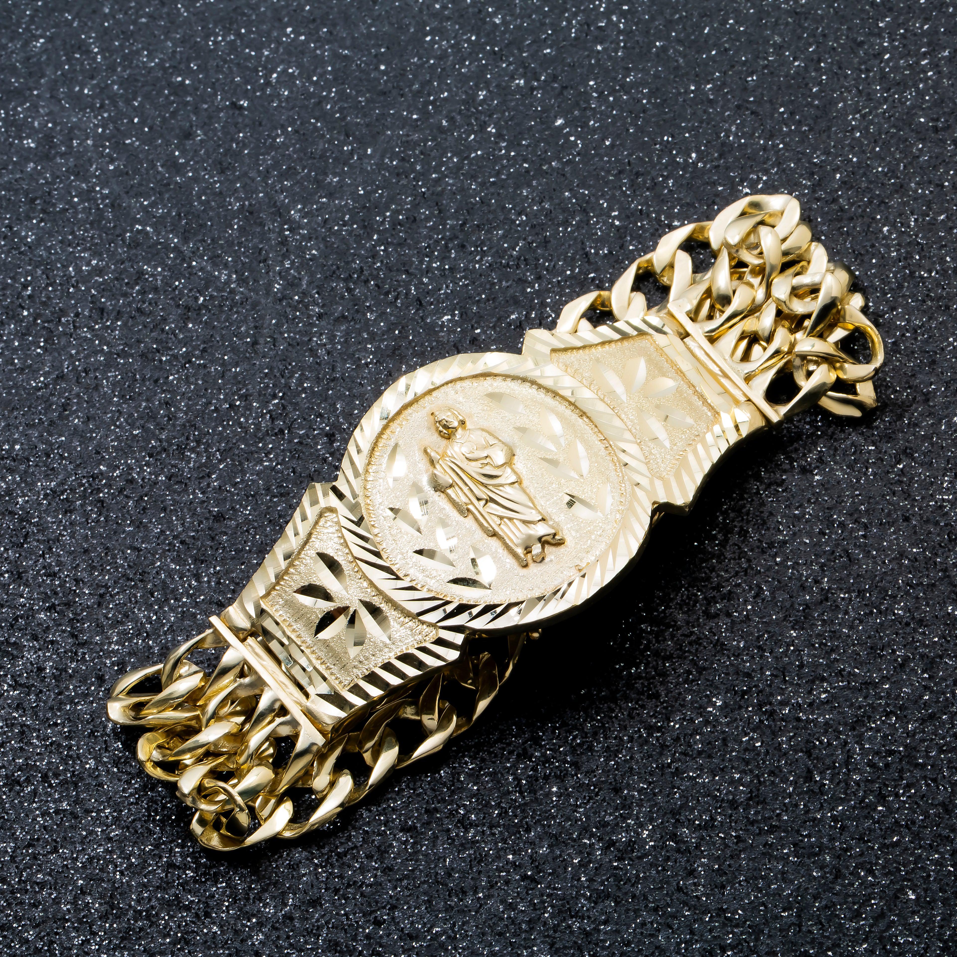 10K GOLD SOLID ST JUDE CUBAN CURB LINK BRACELET - Image 4