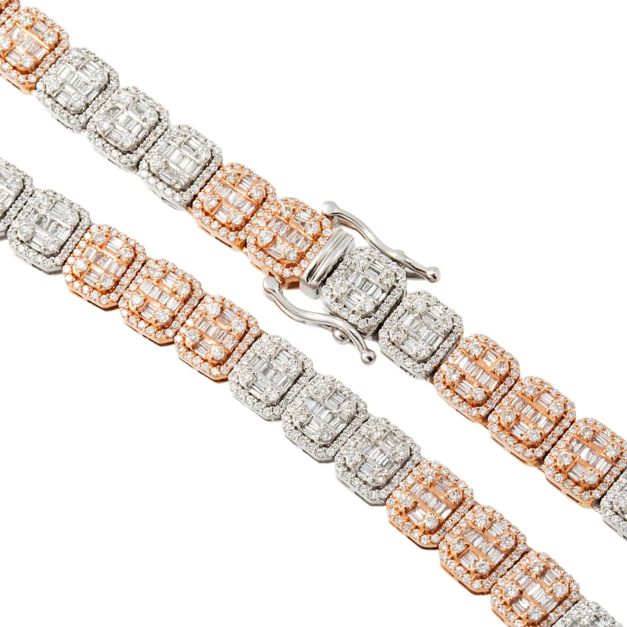 10K GOLD TWO TONE 8MM BAGUETTE AND ROUND DIAMOND CHAIN 16.13 CT - Image 3