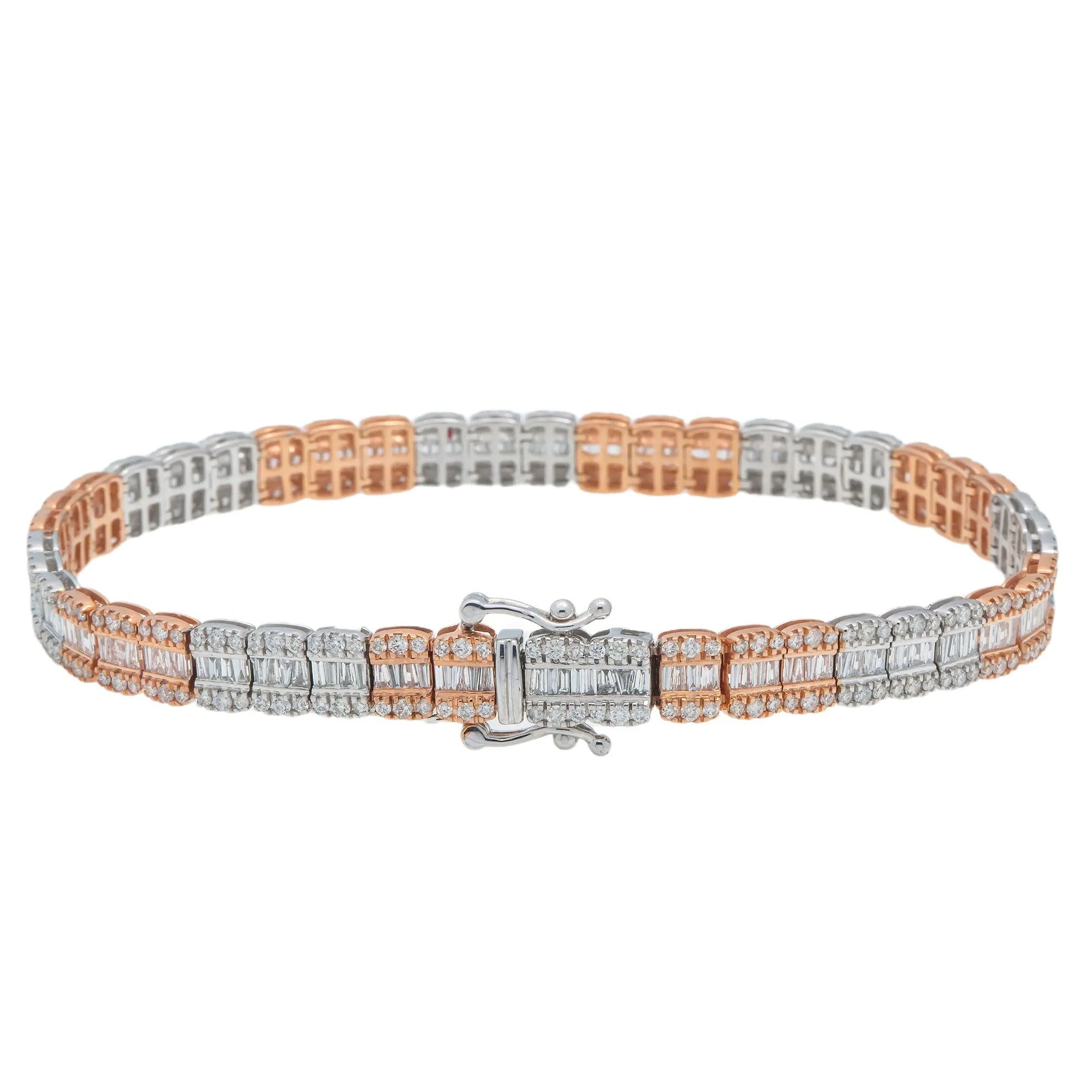 10K GOLD TWO TONE BAGUETTE DIAMONDS BRACELET 5.21 CT - Image 3