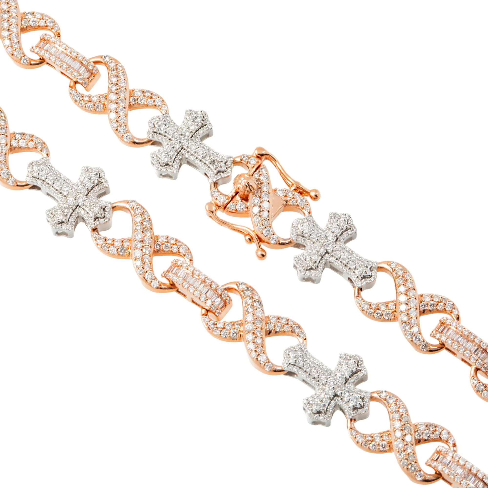 10K GOLD TWO TONE DIAMOND CROSS INFINITY LINK CHAIN 11.71 CT - Image 3