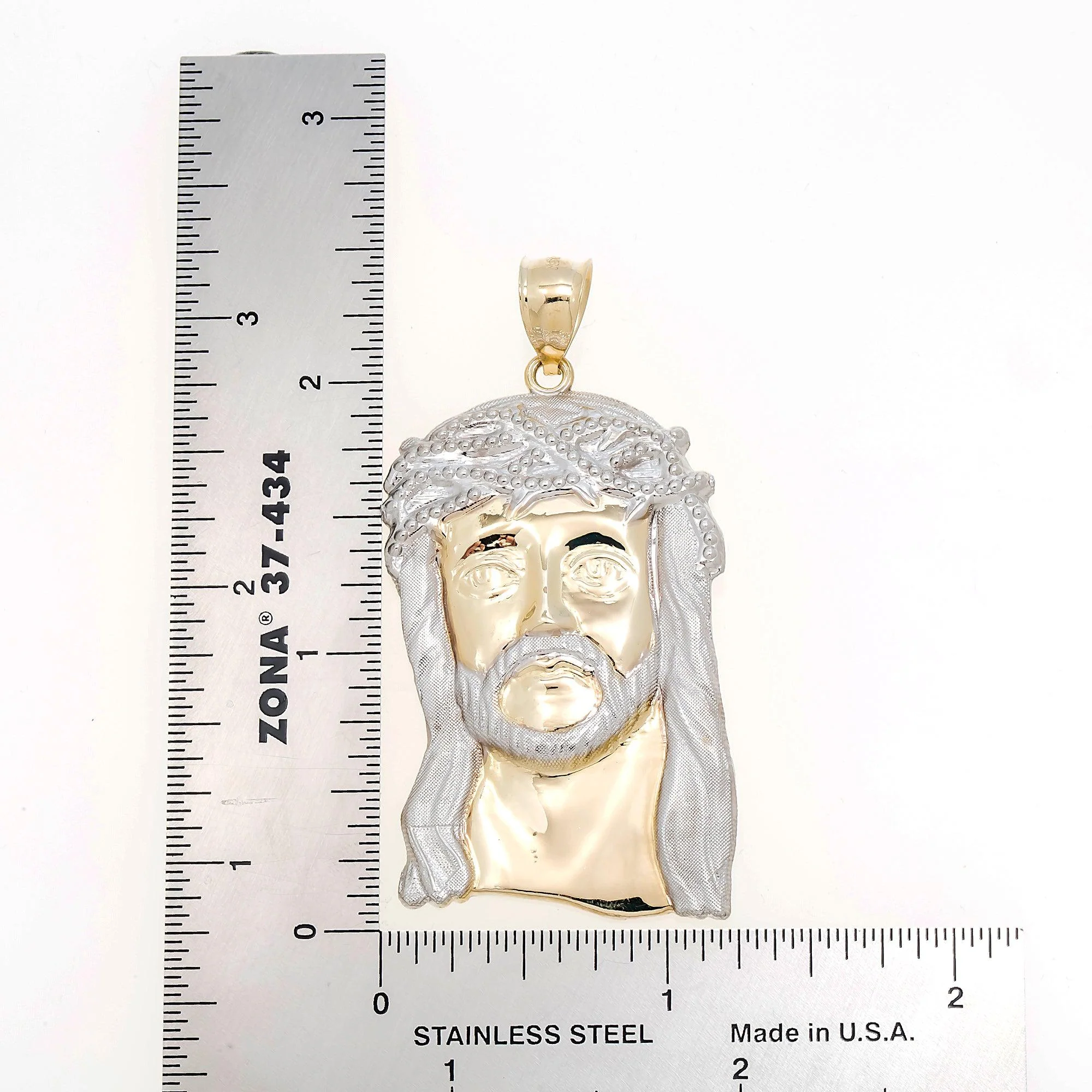 10K GOLD TWO TONE JESUS HEAD PENDANT 7.2G - Image 4