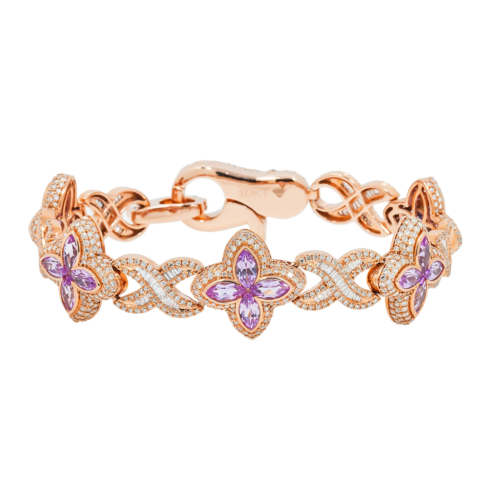 10K GOLD TWO TONE BAGUETTE AND MARQUISE DIAMONDS GEMSTONE FLOWER INFINITY CHAIN BRACELET 7.89 CT