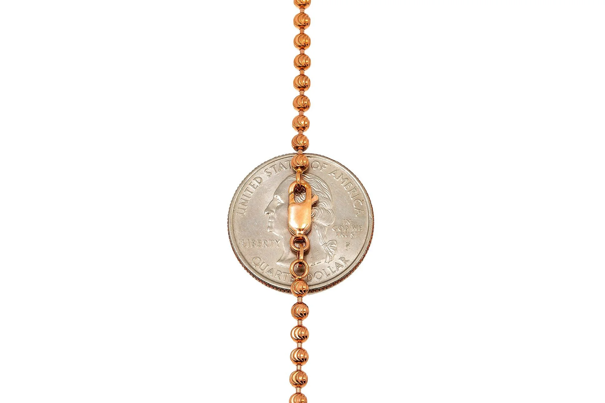 10k Rose Gold 2.3mm Moon Bead Chain Available In Sizes 18"-27" - Image 7