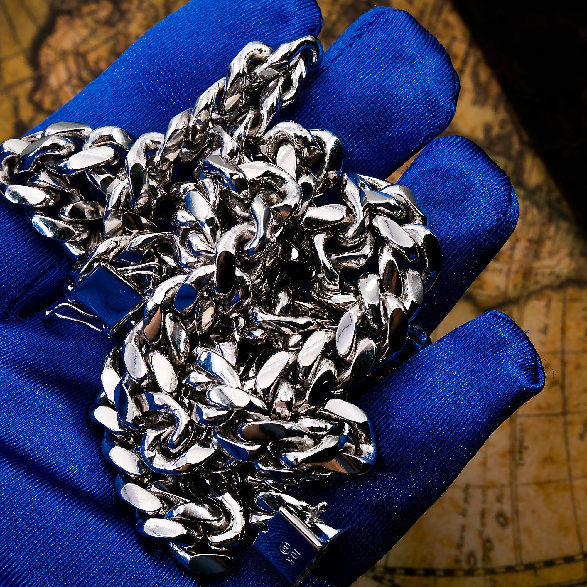 10k White Gold 10mm Solid Cuban Link Chain Available In Sizes 18"-26" - Image 6