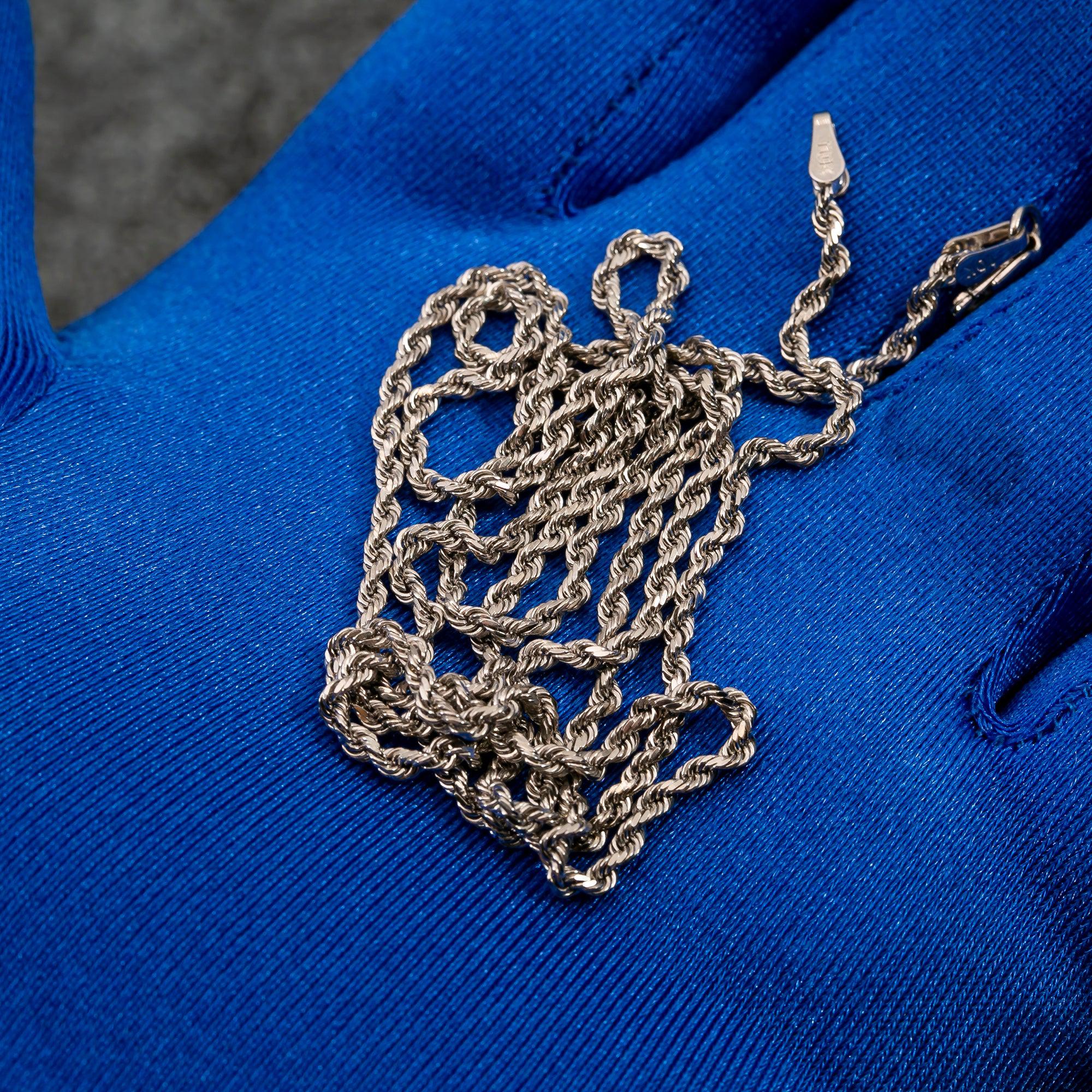 10k White Gold 2mm Solid Rope Laser Chain Available In Sizes 18"-26" - Image 4