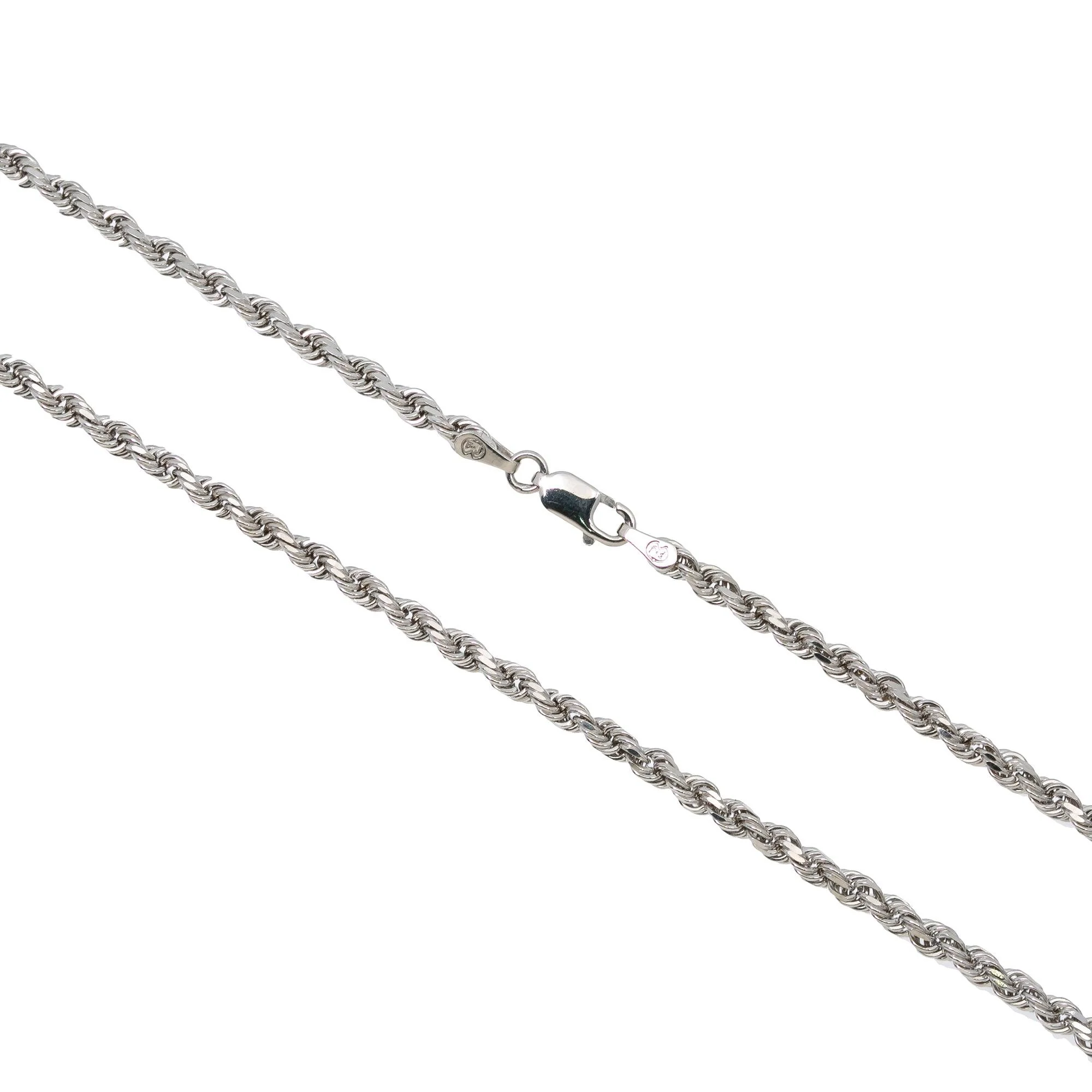 10k White Gold 3mm Solid Rope Laser Chain Available In Sizes 18"-26" - Image 3