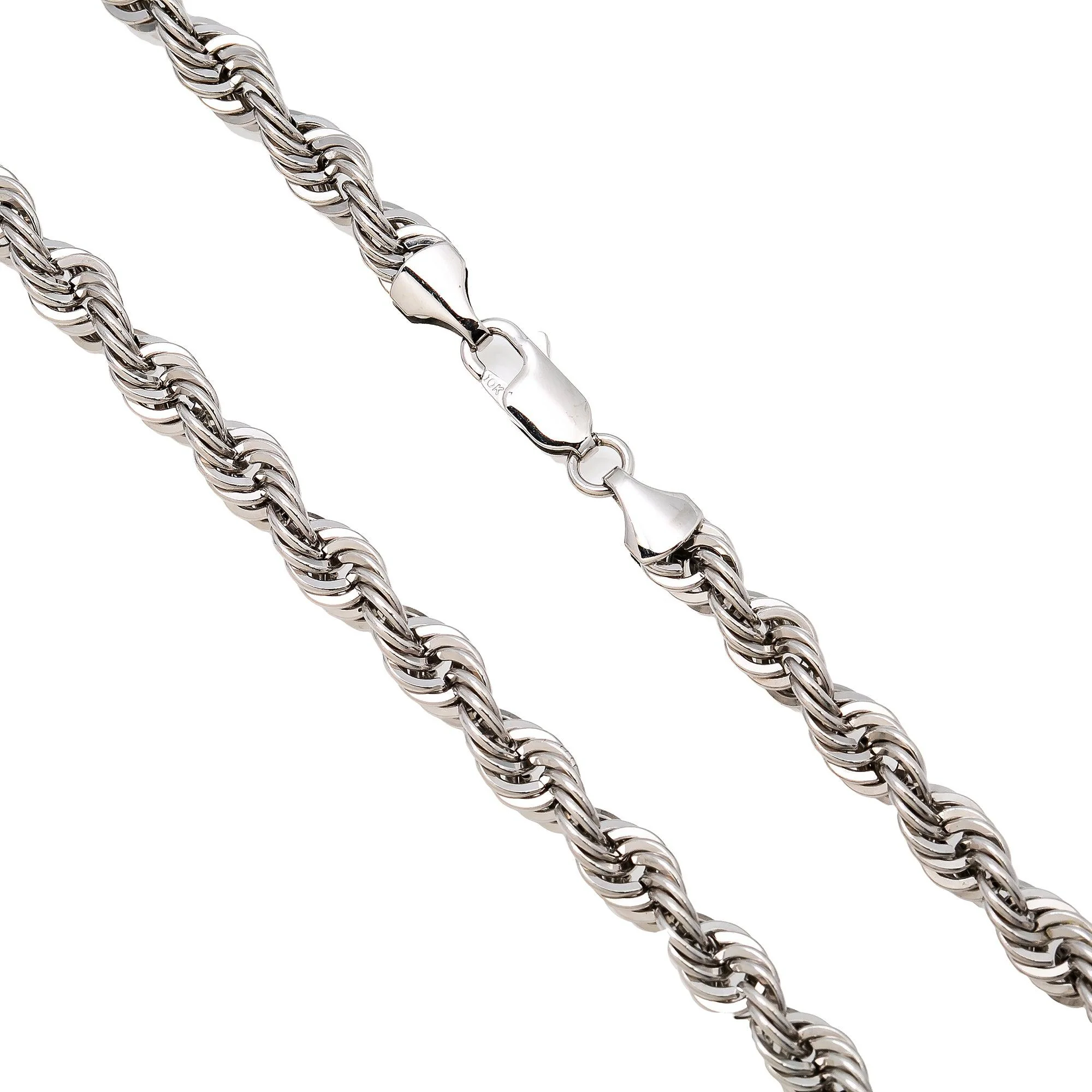 10K WHITE GOLD 5MM HOLLOW ROPE CHAIN - Image 3