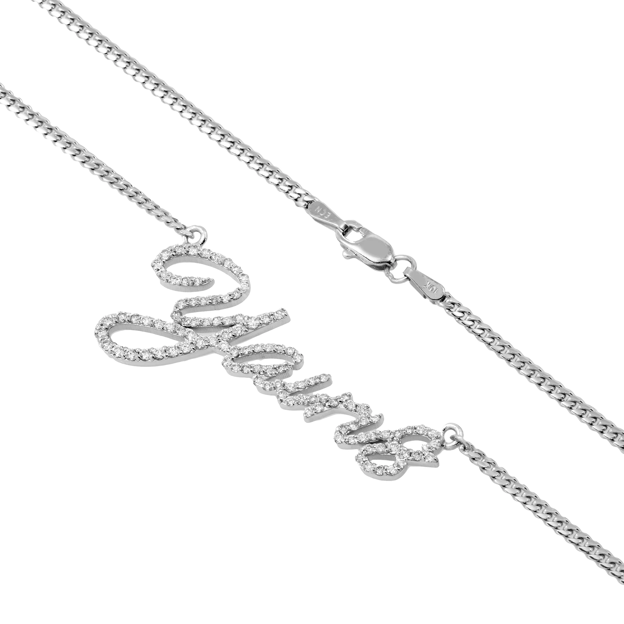 10K WHITE GOLD DIAMOND CUSTOM NAME NECKLACE 0.56 CT - Image 3