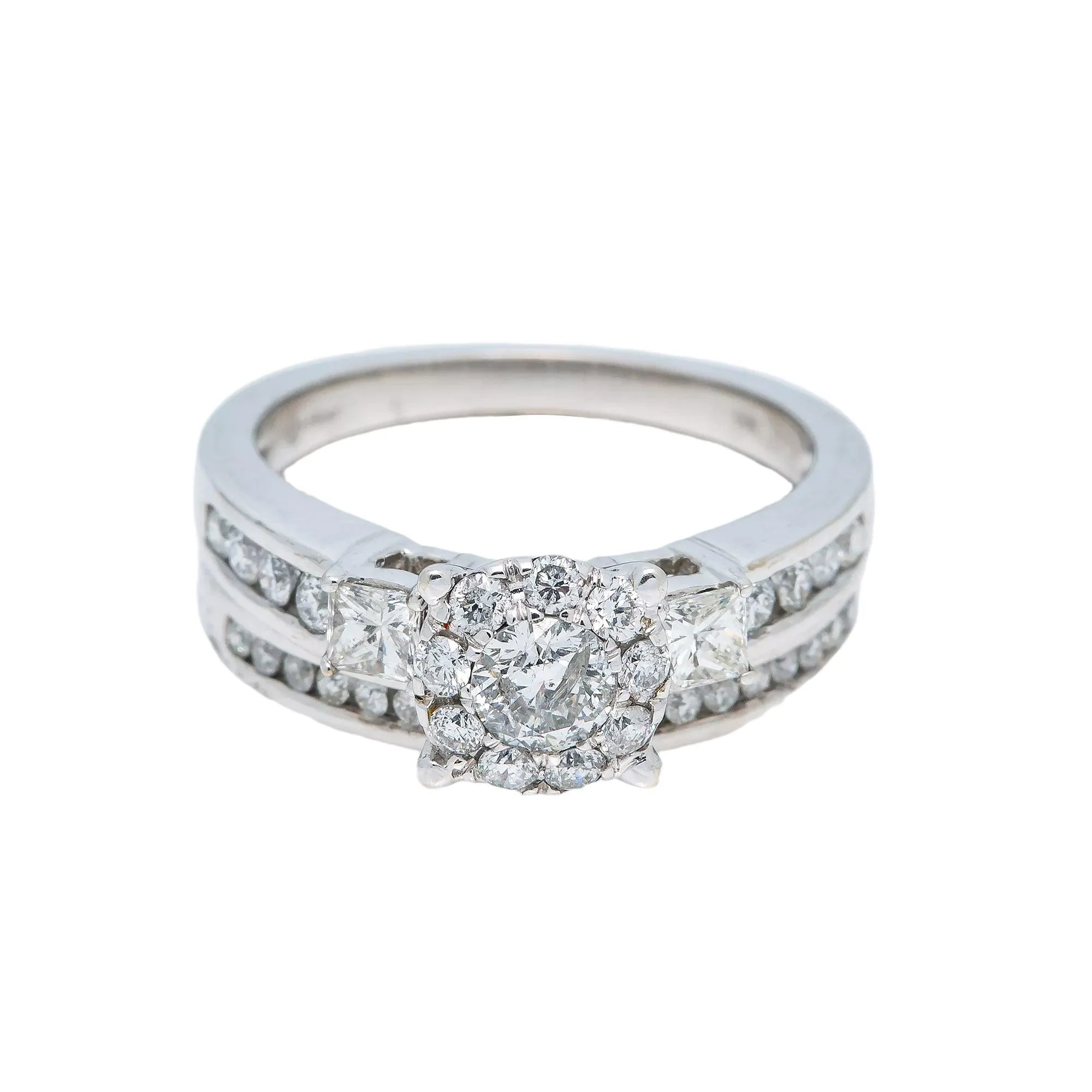 10K WHITE GOLD ROUND CLUSTER ENGAGEMENT RING SET 1.75 CT - Image 2