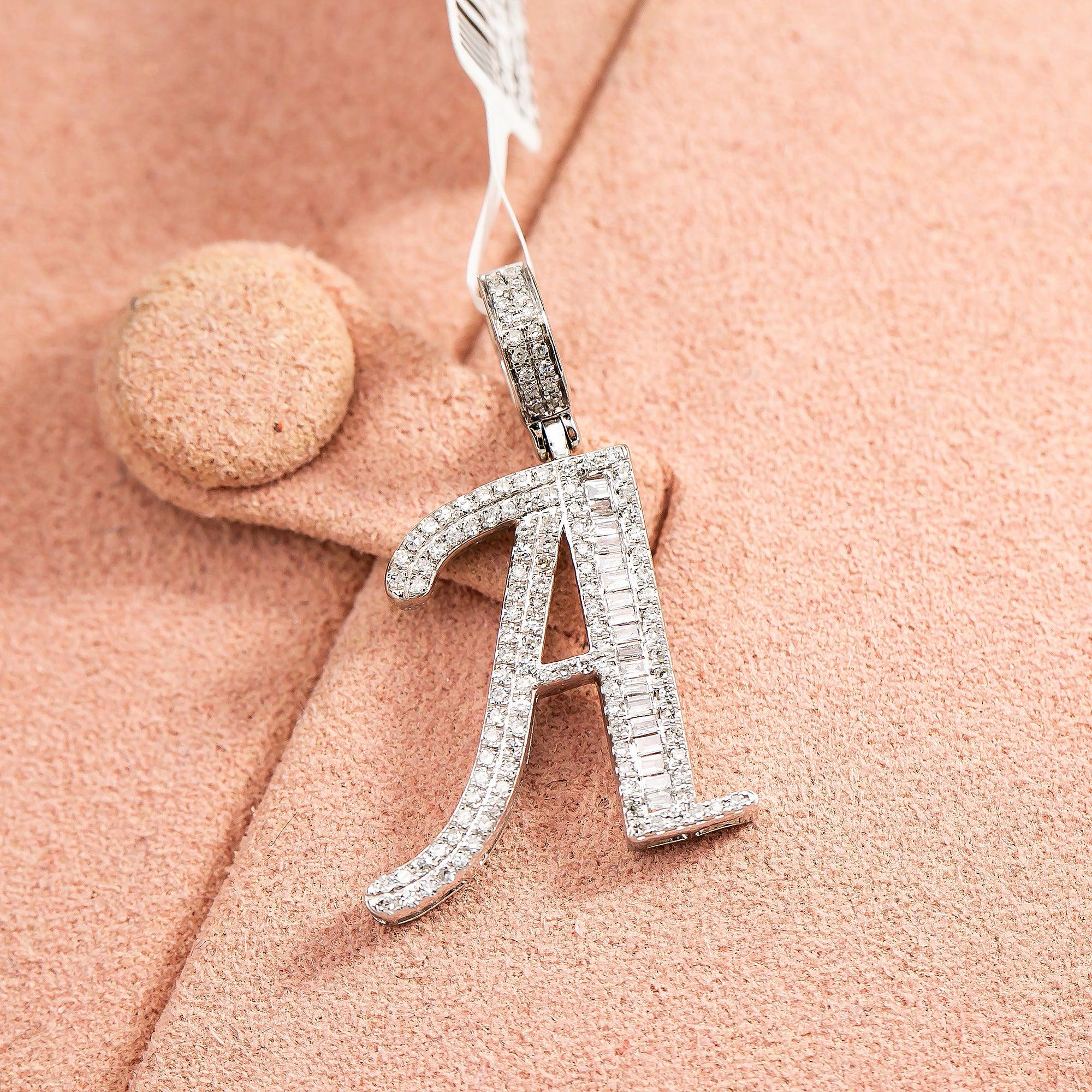 10K WHITE GOLD UNISEX LETTER A PENDANT WITH 0.50 CT DIAMONDS - Image 2