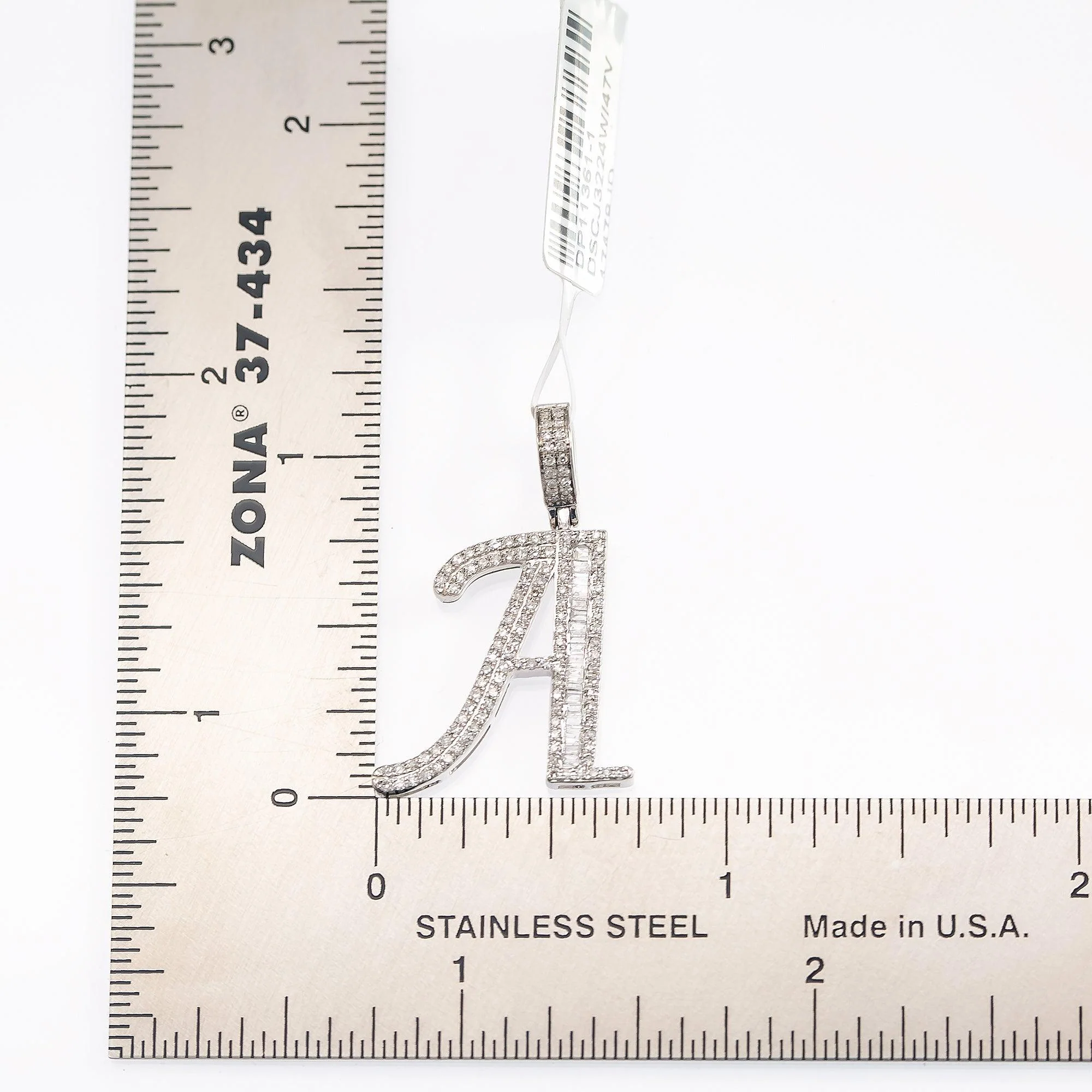 10K WHITE GOLD UNISEX LETTER A PENDANT WITH 0.50 CT DIAMONDS - Image 4