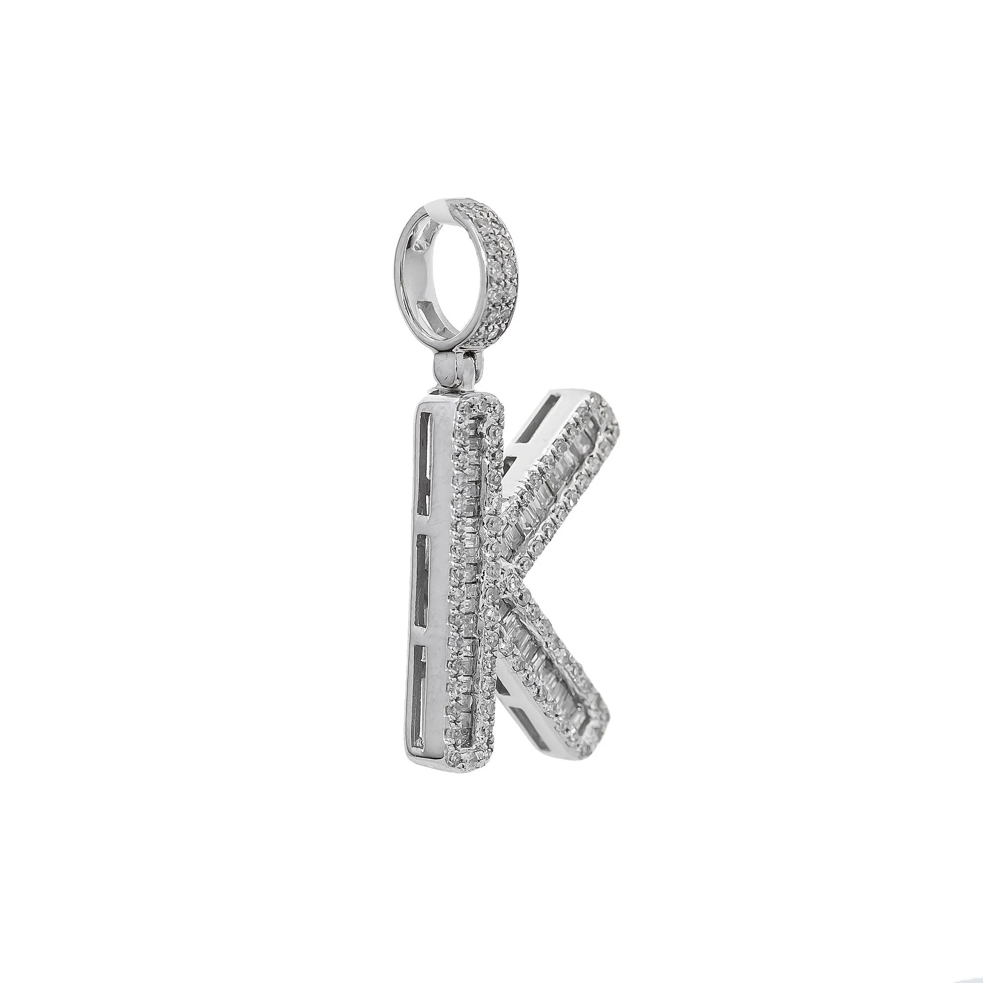 10K WHITE GOLD UNISEX LETTER K PENDANT WITH 0.60 CT DIAMONDS - Image 3